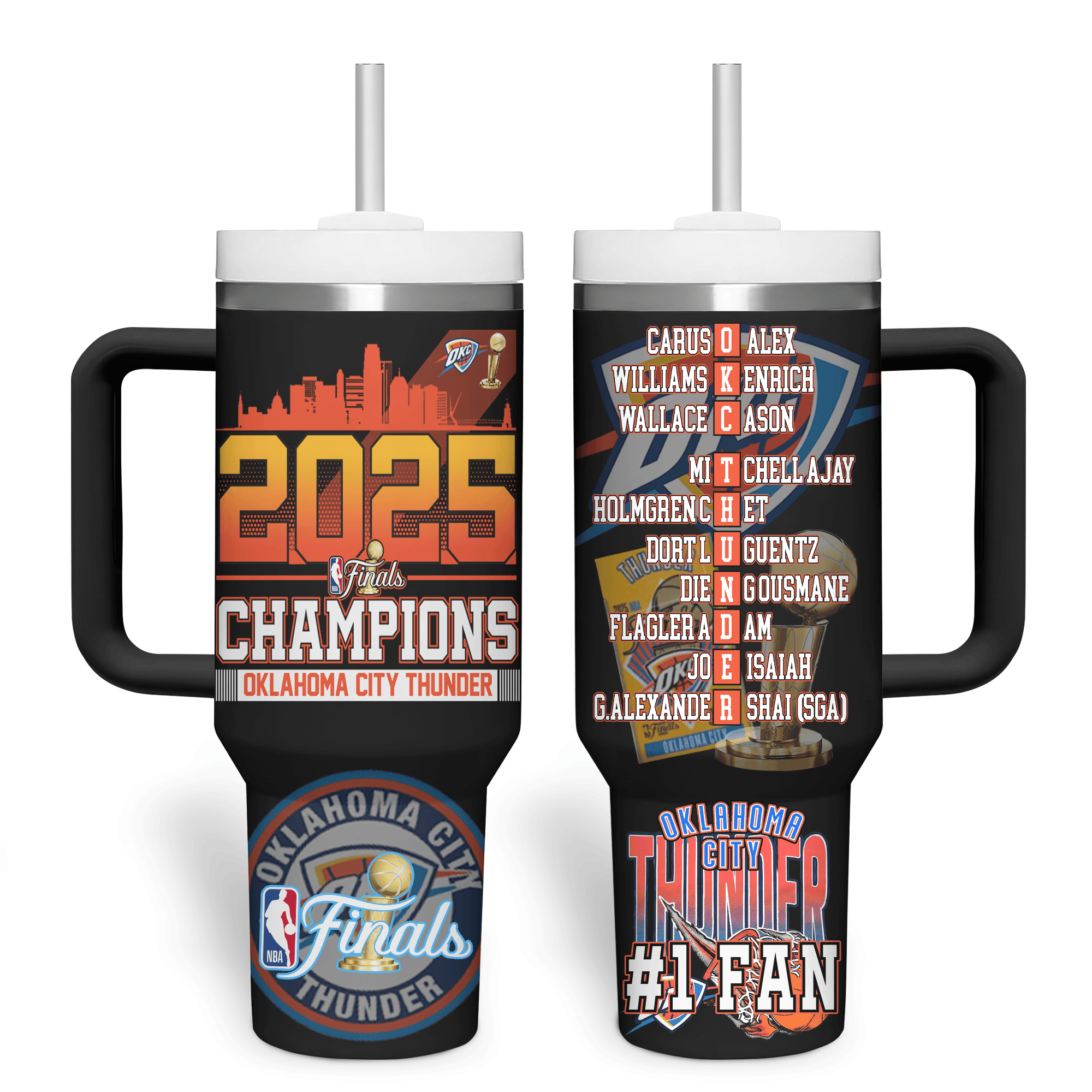 Hydratemerch Oklahoma City Thunder NBA Custom Stanley Quencher 40oz Stainless Steel Tumbler With Handle