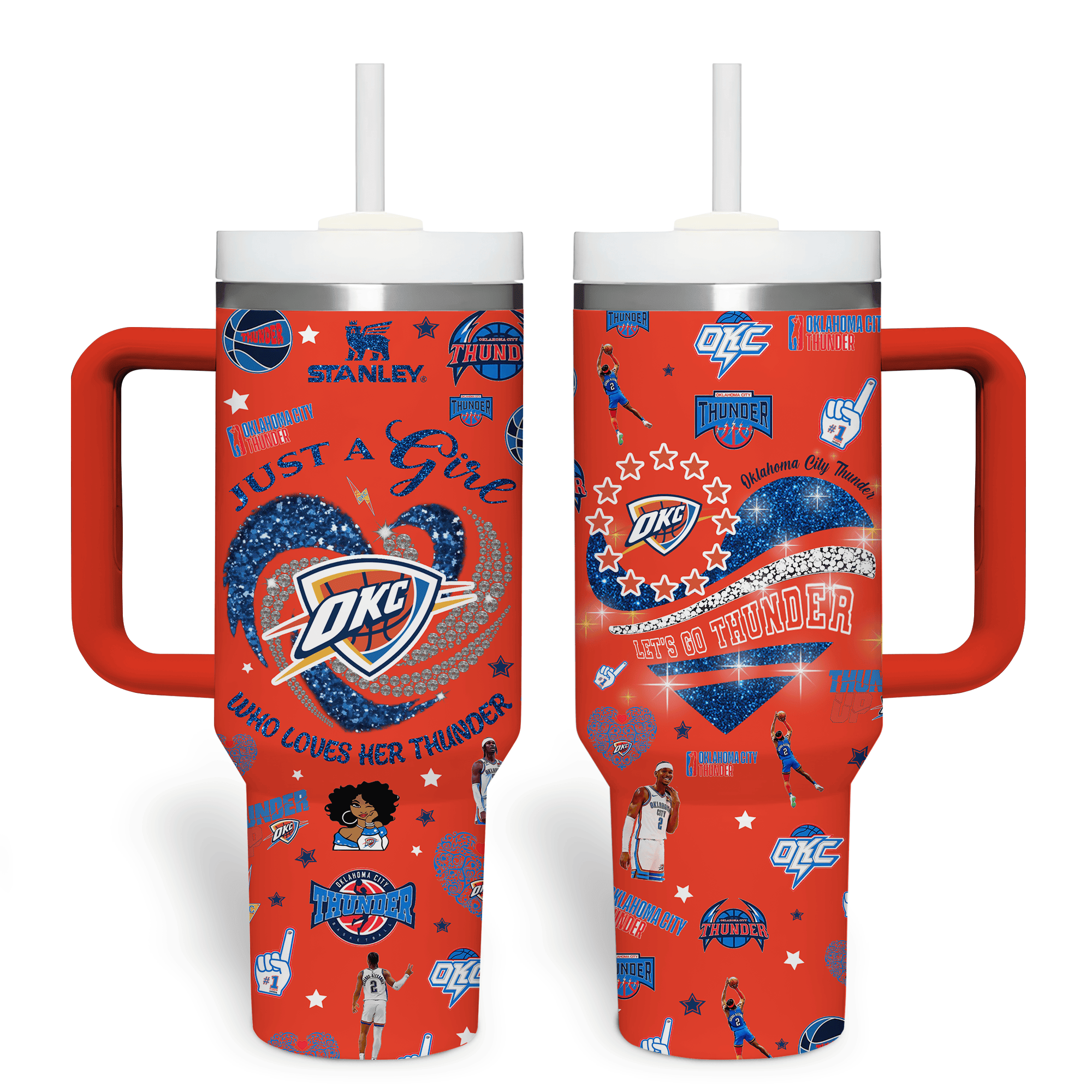 Hydratemerch Oklahoma City Thunder NBA Custom Stanley Quencher 40oz Stainless Steel Tumbler With Handle