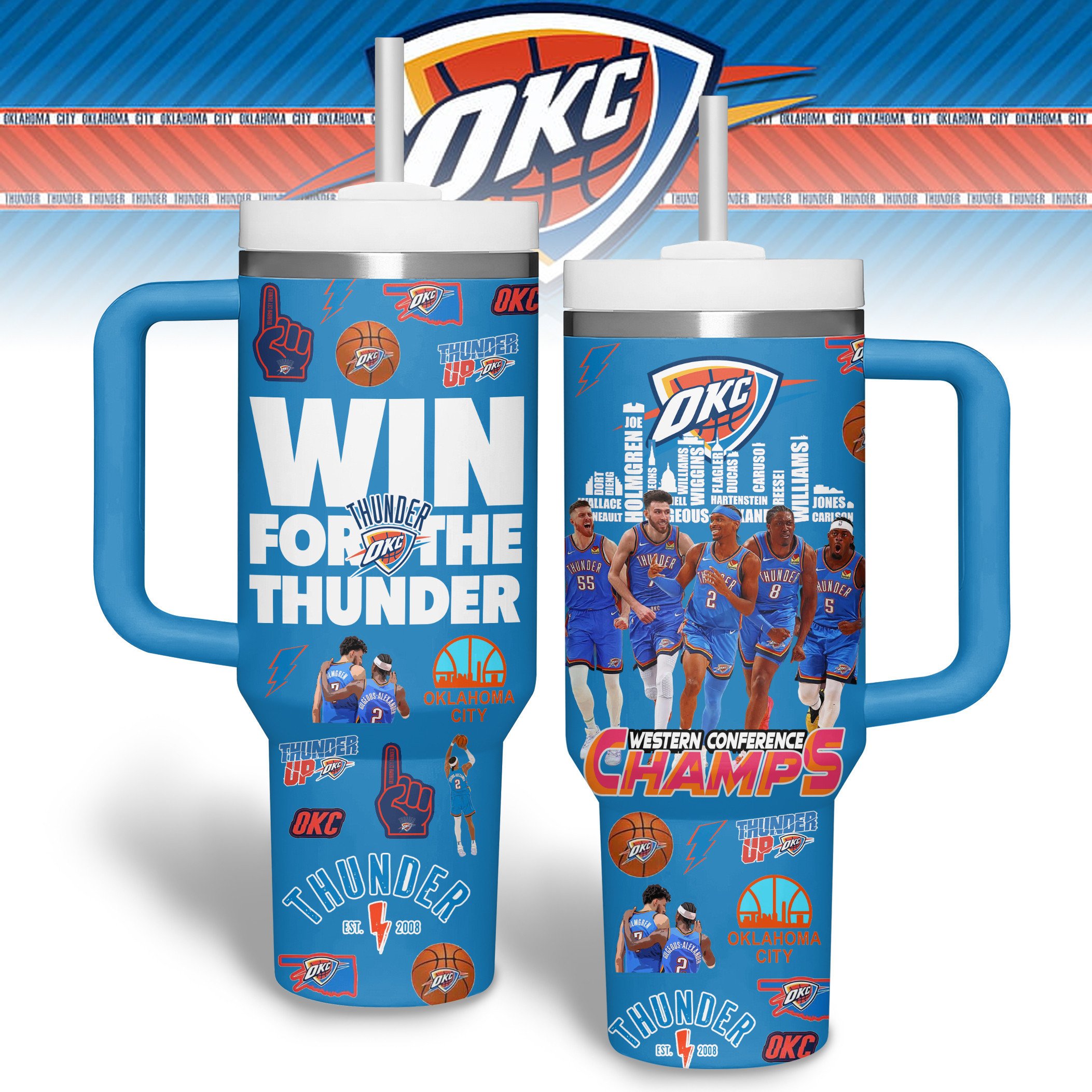 Hydratemerch Oklahoma City Thunder NBA Custom Stanley Quencher 40oz Stainless Steel Tumbler With Handle