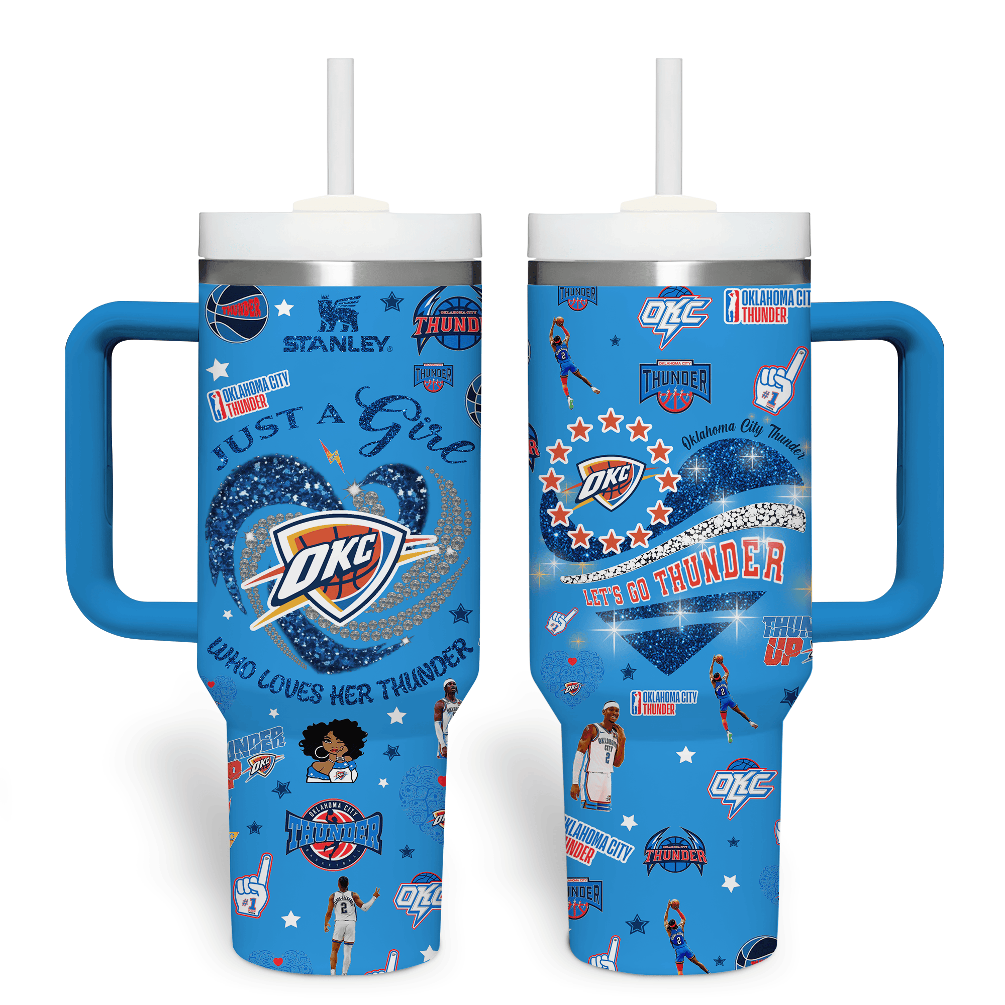 Hydratemerch Oklahoma City Thunder NBA Custom Stanley Quencher 40oz Stainless Steel Tumbler With Handle