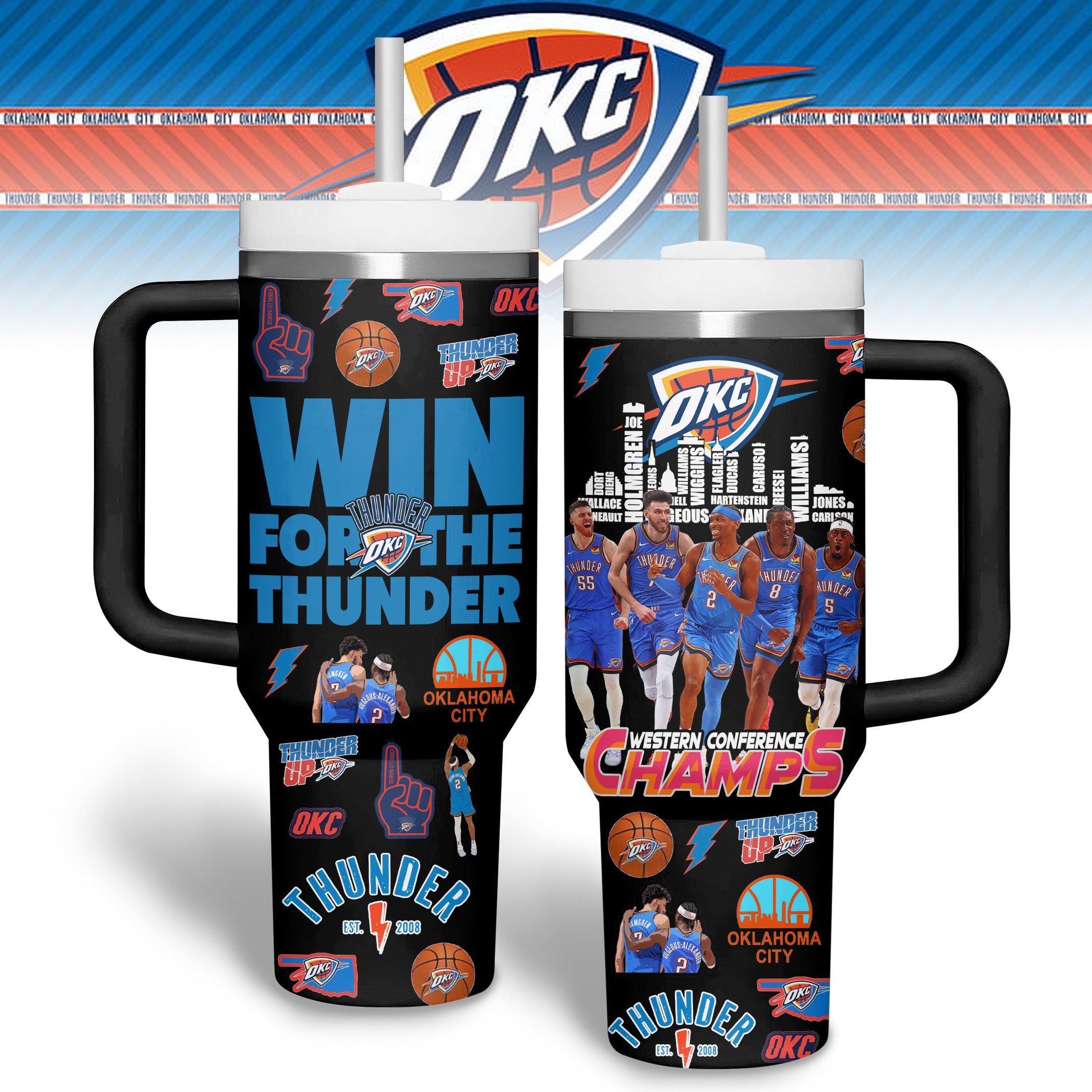 Hydratemerch Oklahoma City Thunder NBA Custom Stanley Quencher 40oz Stainless Steel Tumbler With Handle