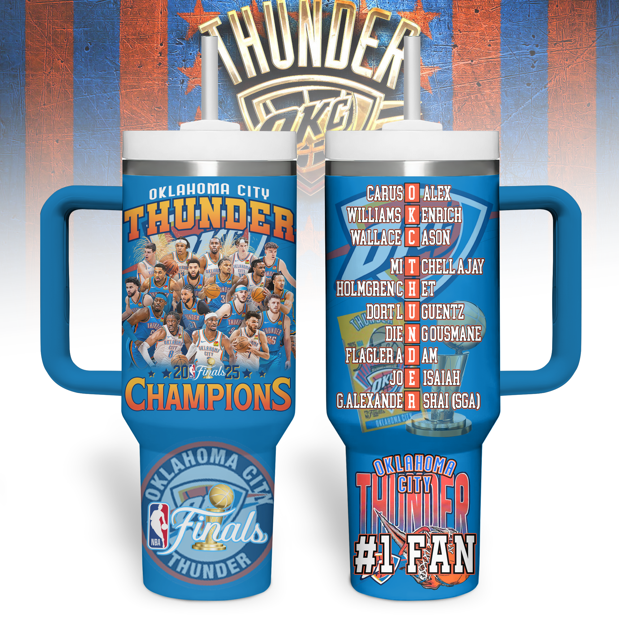 Hydratemerch Oklahoma City Thunder NBA Custom Stanley Quencher 40oz Stainless Steel Tumbler With Handle