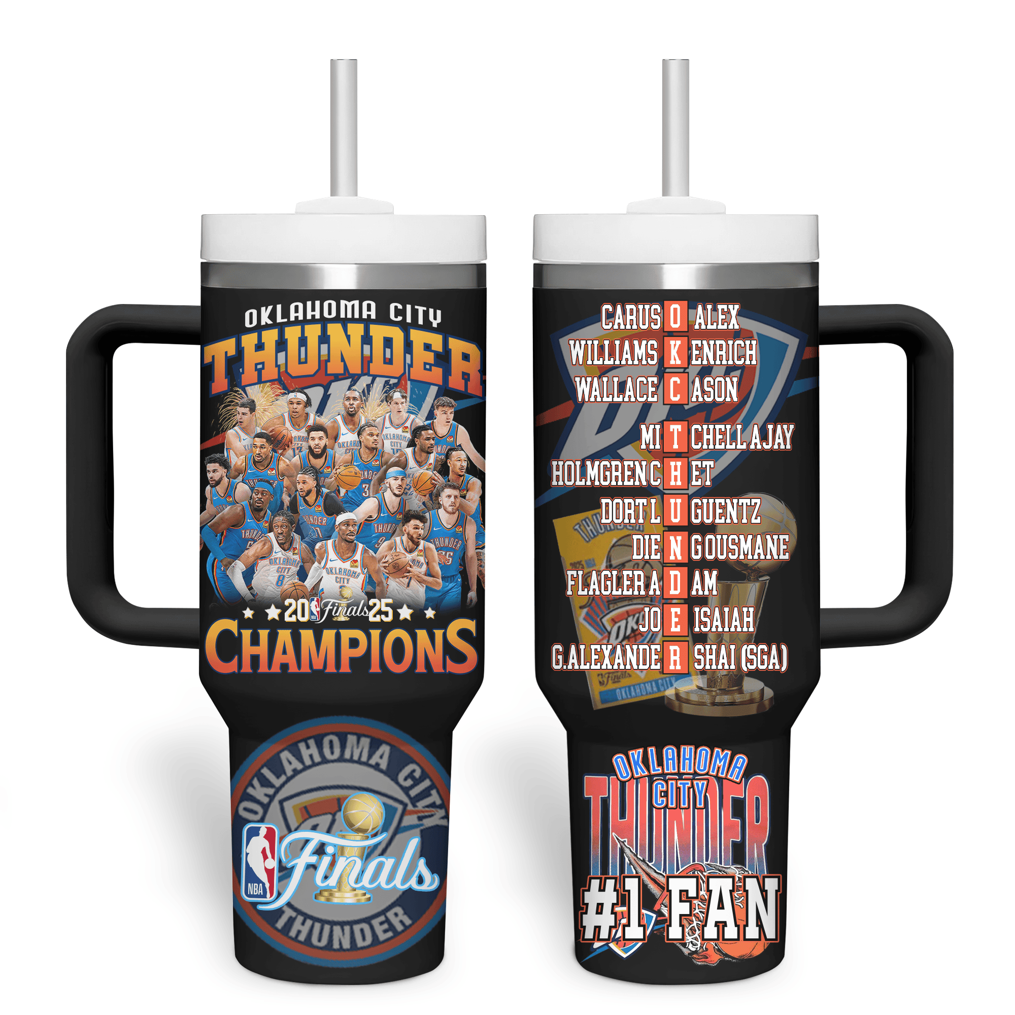 Hydratemerch Oklahoma City Thunder NBA Custom Stanley Quencher 40oz Stainless Steel Tumbler With Handle