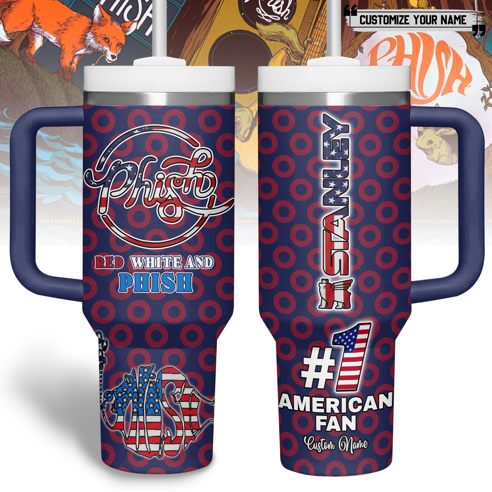 Hydratemerch Phish Music Custom Stanley Quencher 40oz Stainless Steel Tumbler With Handle