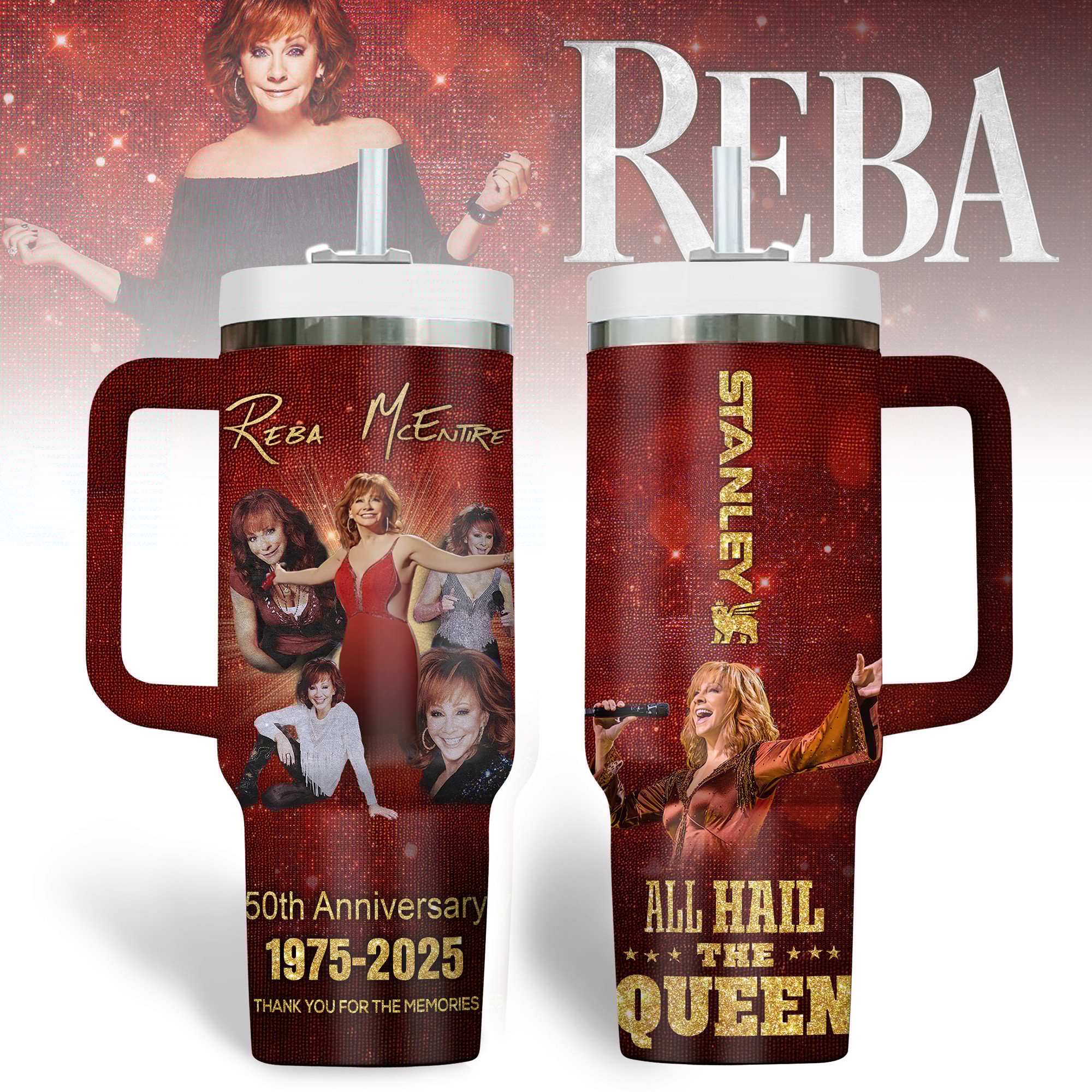 Hydratemerch Reba McEntire Music Custom Stanley Quencher 40oz Stainless Steel Tumbler With Handle