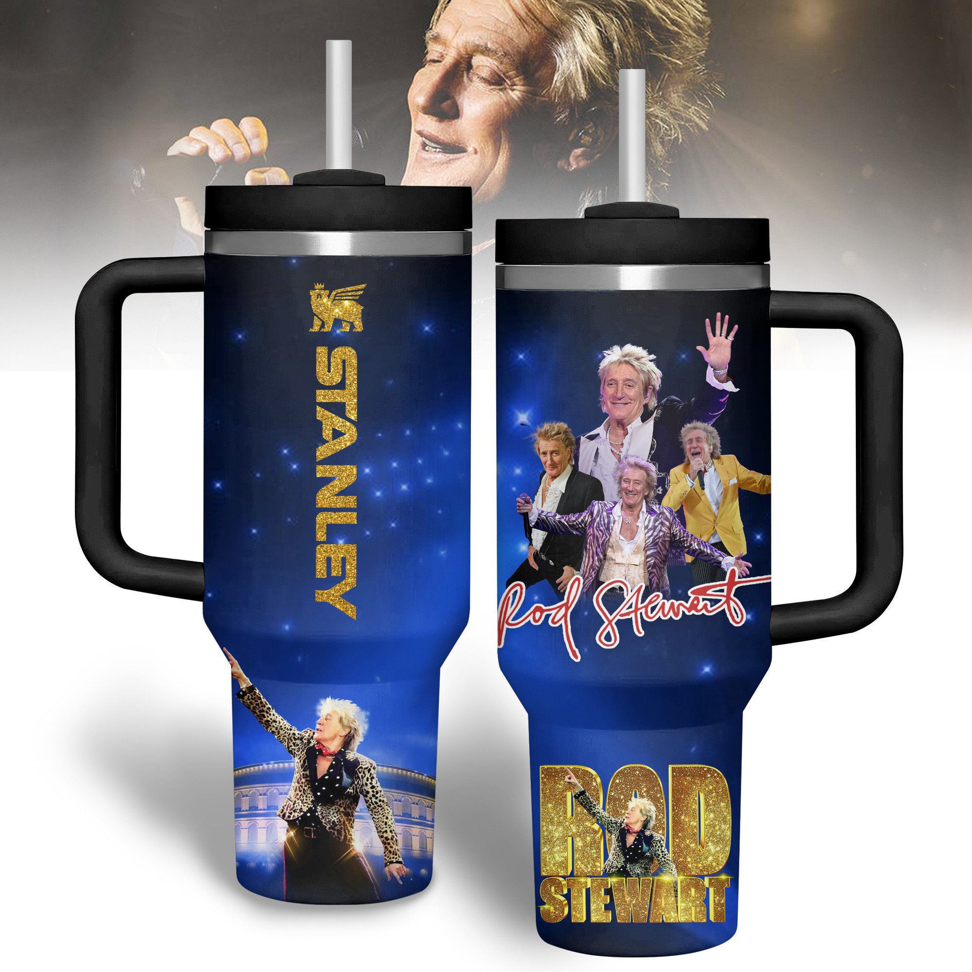Hydratemerch Rod Stewart Music Custom Stanley Quencher 40oz Stainless Steel Tumbler With Handle