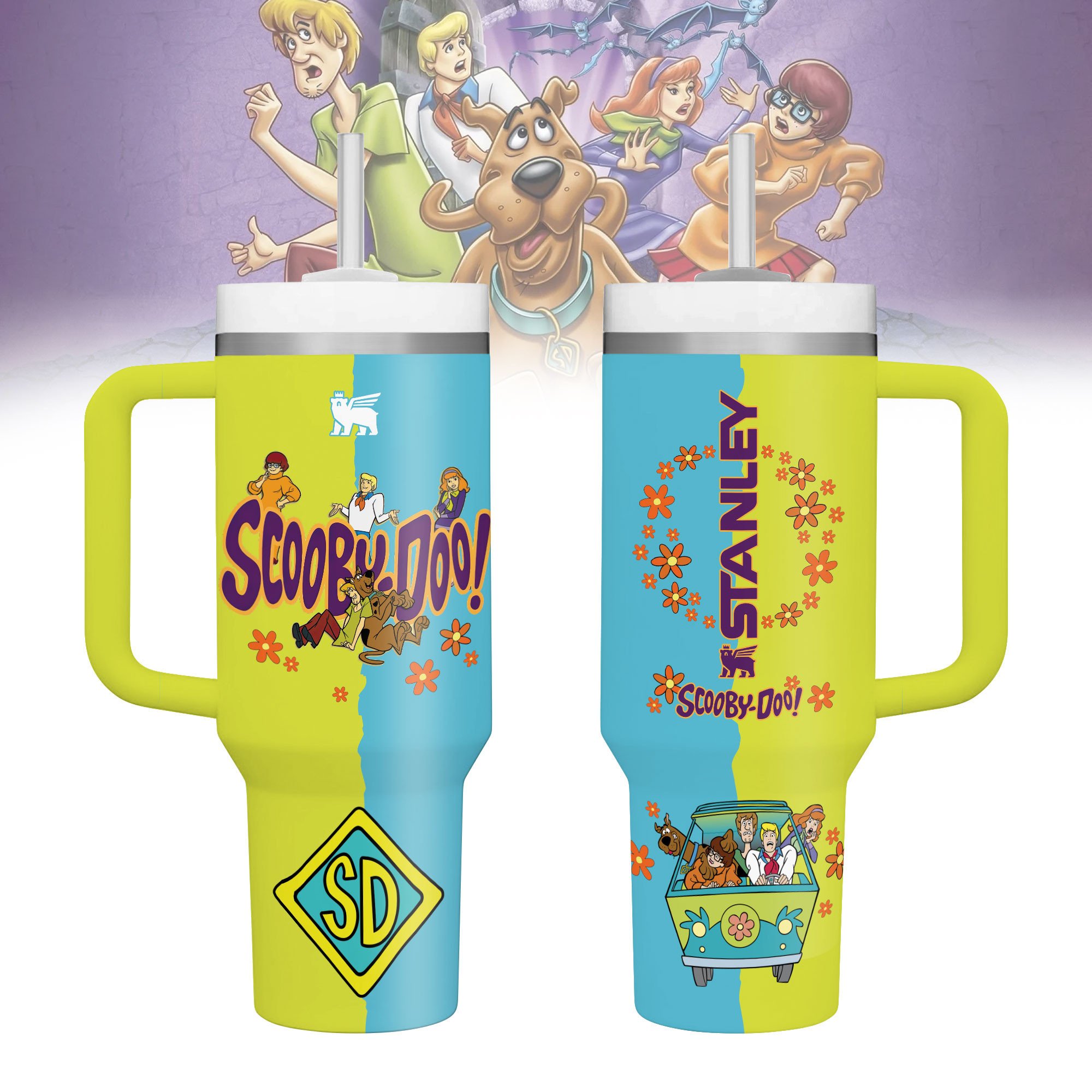 Hydratemerch Scooby-Doo Cartoon Custom Stanley Quencher 40oz Stainless Steel Tumbler With Handle