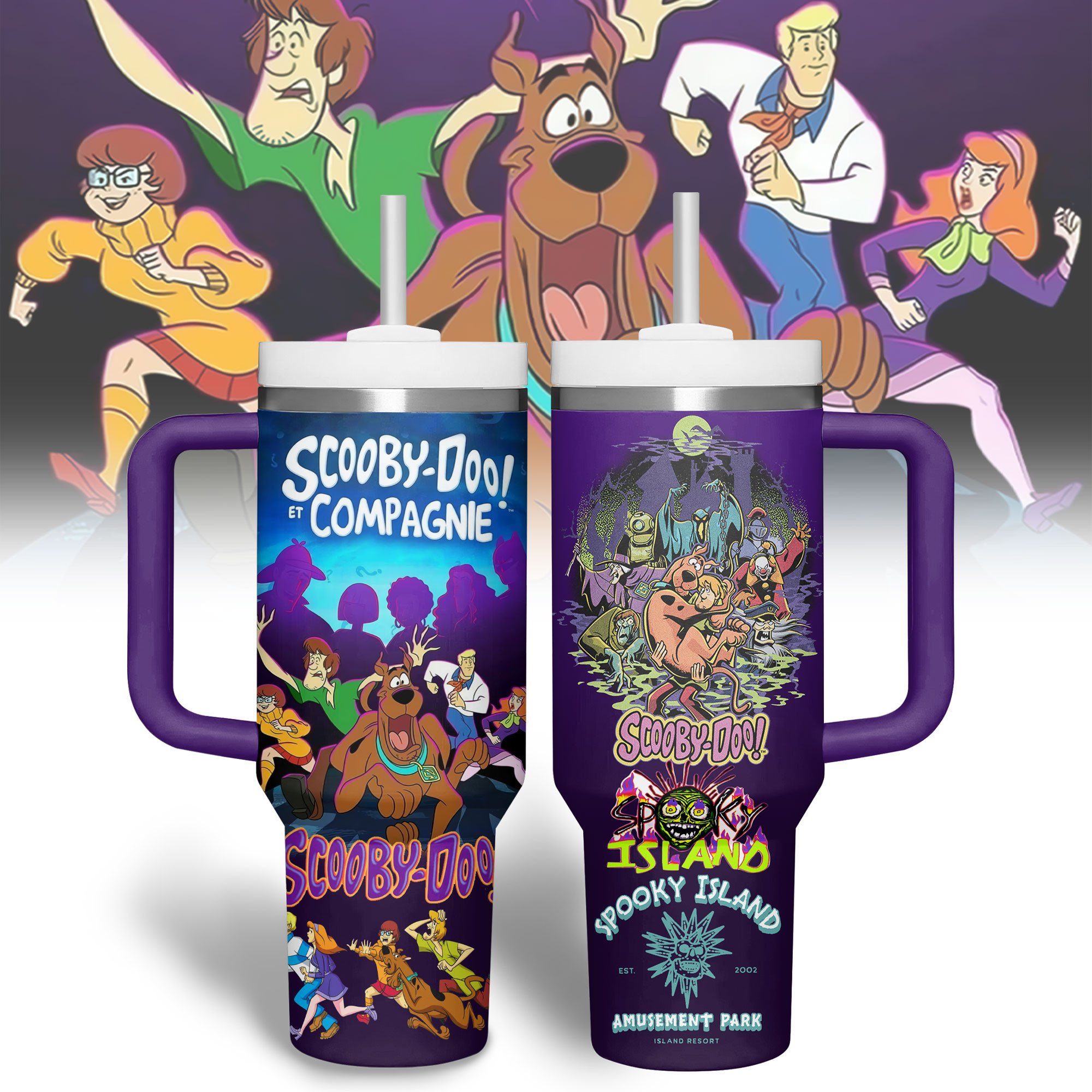 Hydratemerch Scooby-Doo Cartoon Custom Stanley Quencher 40oz Stainless Steel Tumbler With Handle