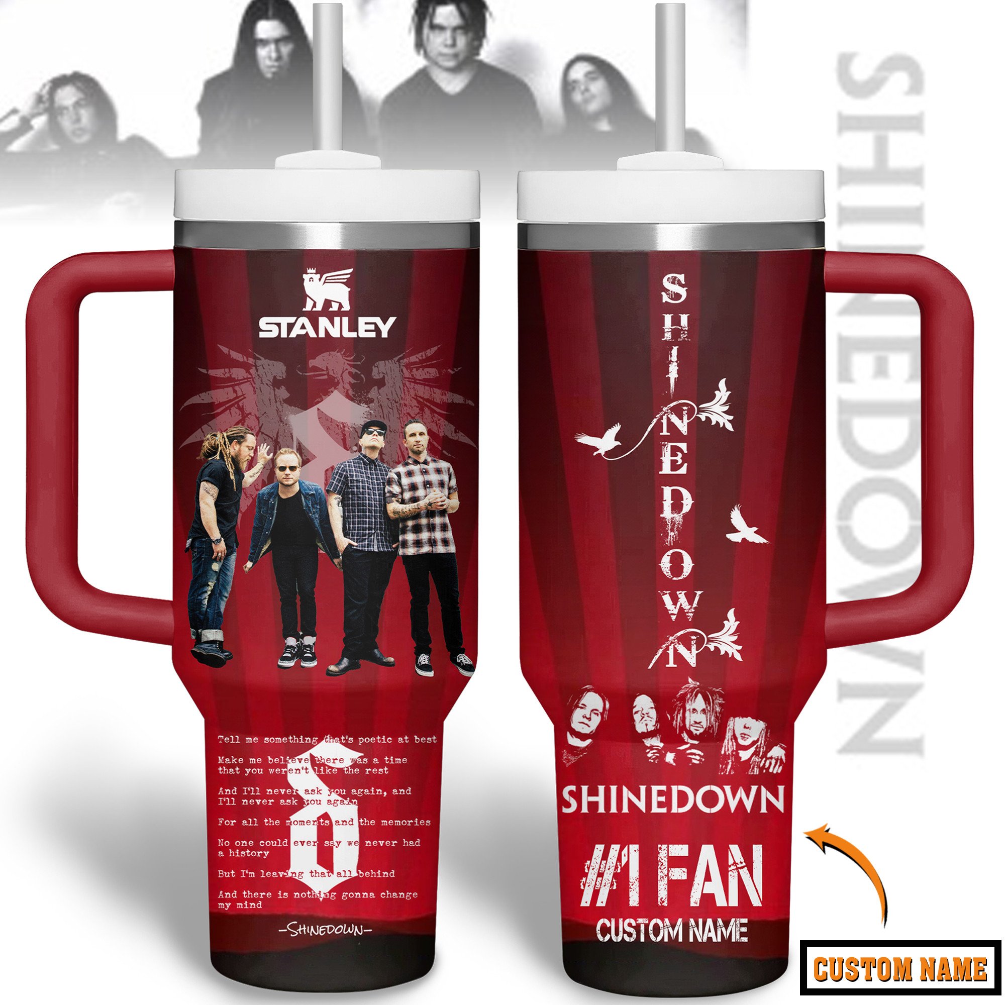 Hydratemerch Shinedown Music Custom Stanley Quencher 40oz Stainless Steel Tumbler With Handle
