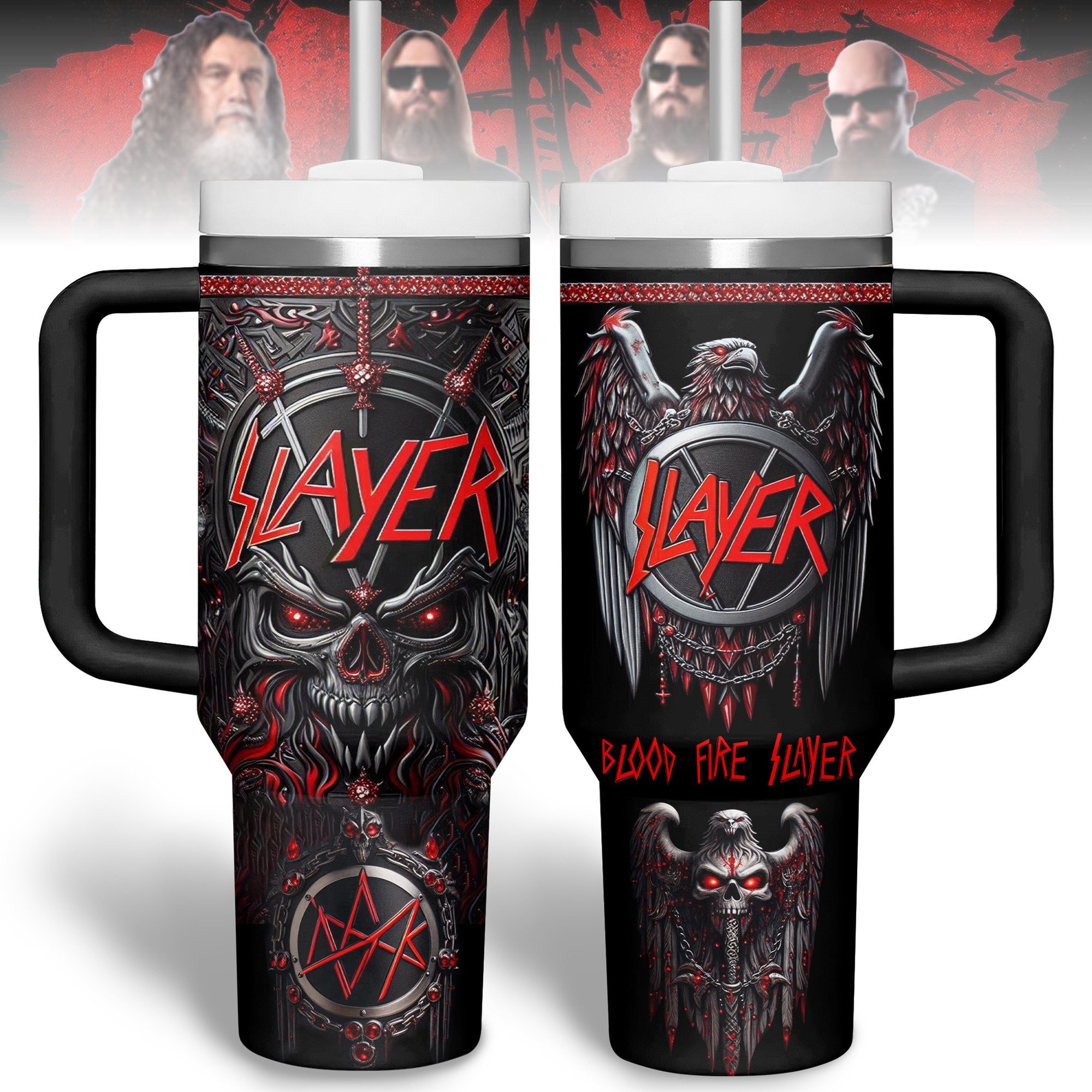 Hydratemerch Slayer Music Custom Stanley Quencher 40oz Stainless Steel Tumbler With Handle