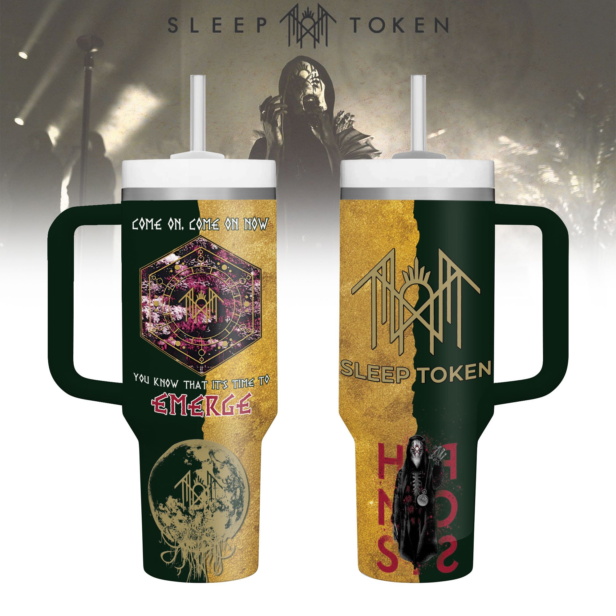 Hydratemerch Sleep Token Music Custom Stanley Quencher 40oz Stainless Steel Tumbler With Handle