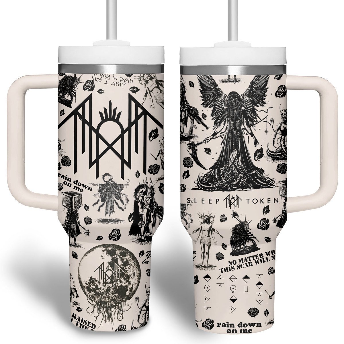 Hydratemerch Sleep Token Music Custom Stanley Quencher 40oz Stainless Steel Tumbler With Handle