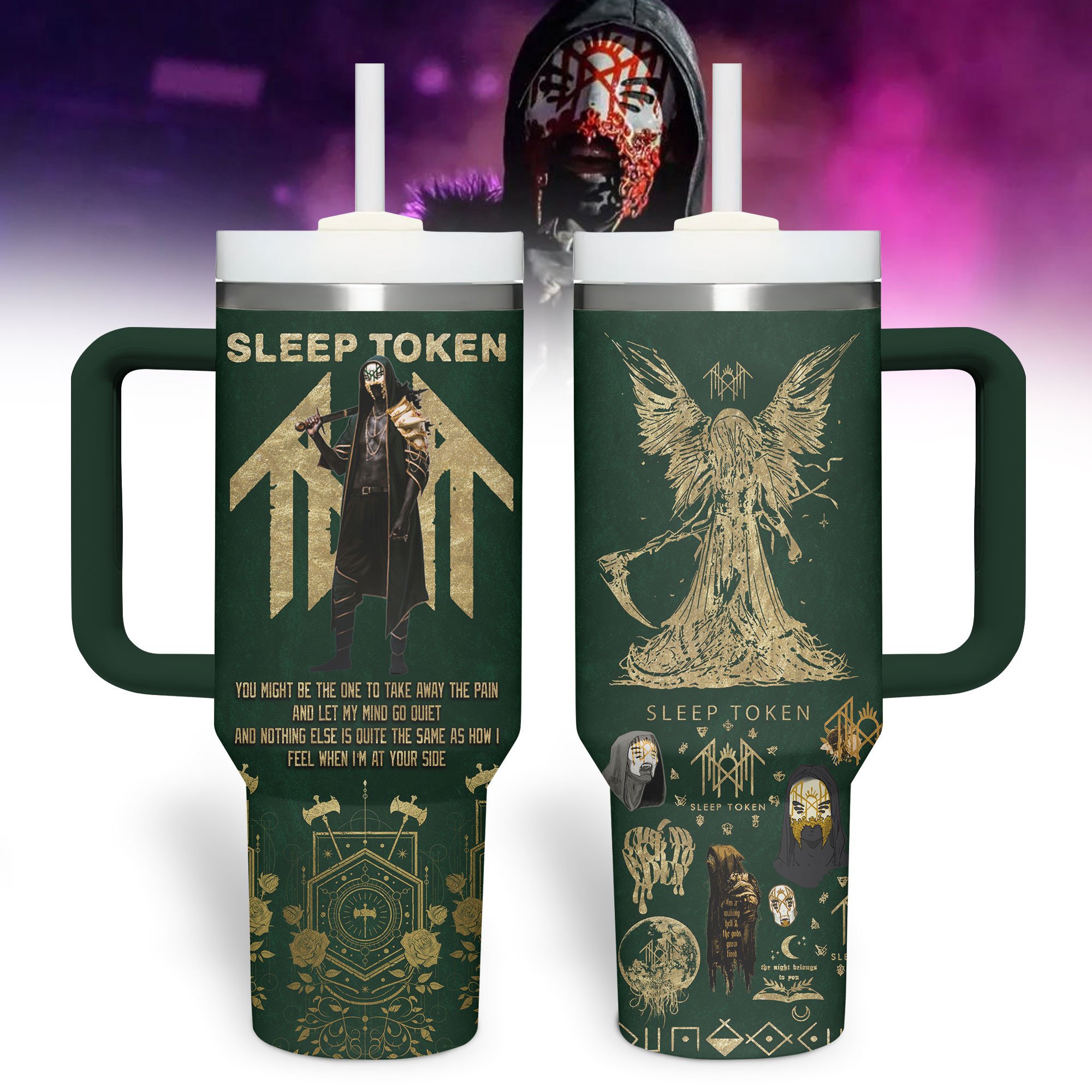 Hydratemerch Sleep Token Music Custom Stanley Quencher 40oz Stainless Steel Tumbler With Handle
