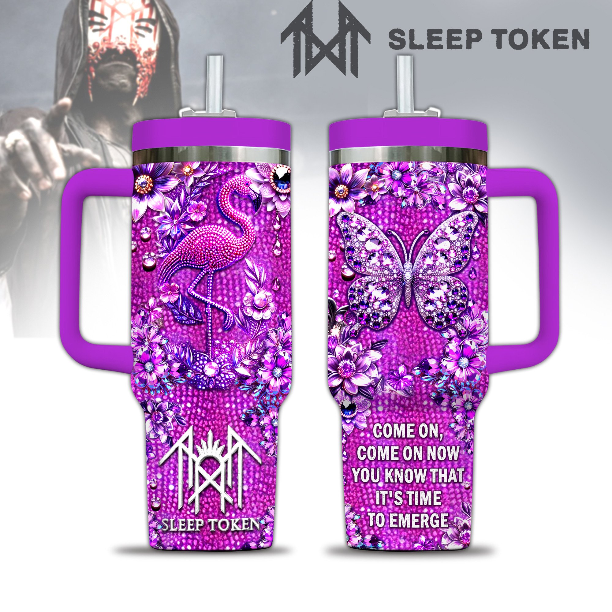 Hydratemerch Sleep Token Music Custom Stanley Quencher 40oz Stainless Steel Tumbler With Handle
