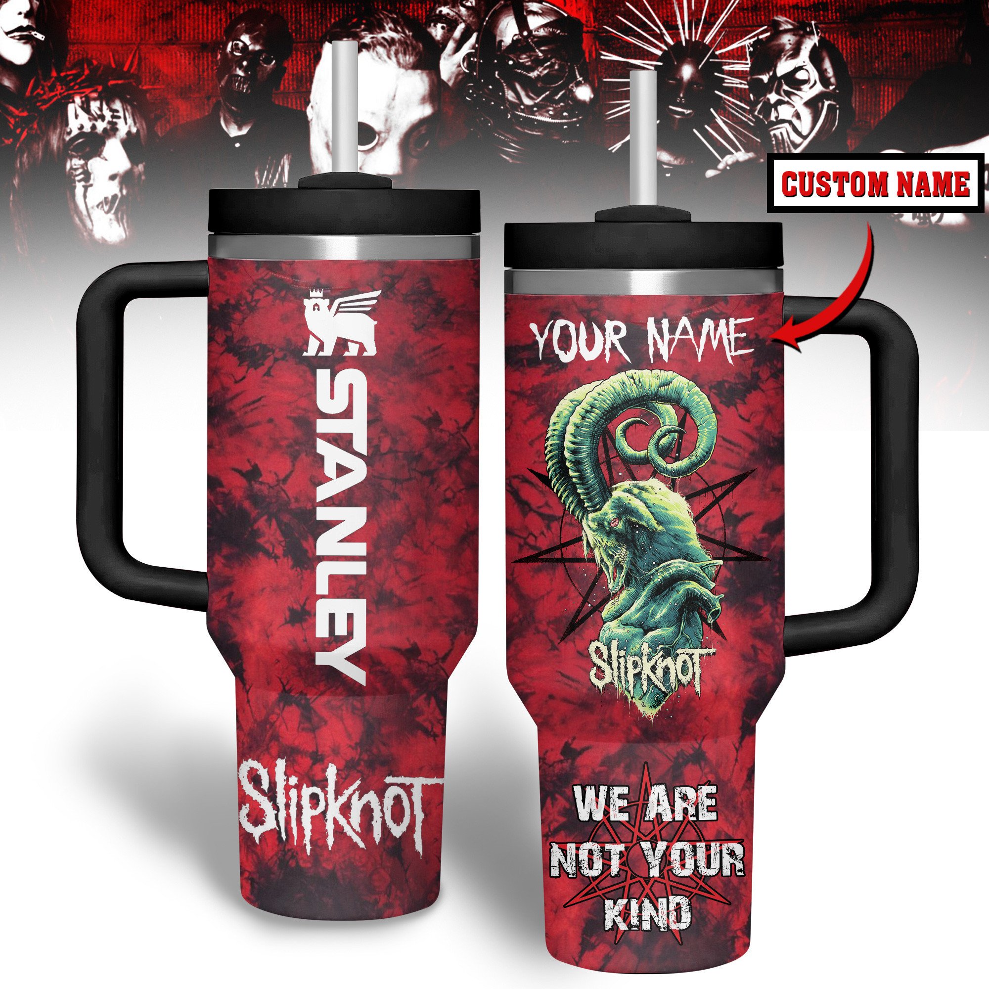 Hydratemerch Slipknot Music Custom Stanley Quencher 40oz Stainless Steel Tumbler With Handle
