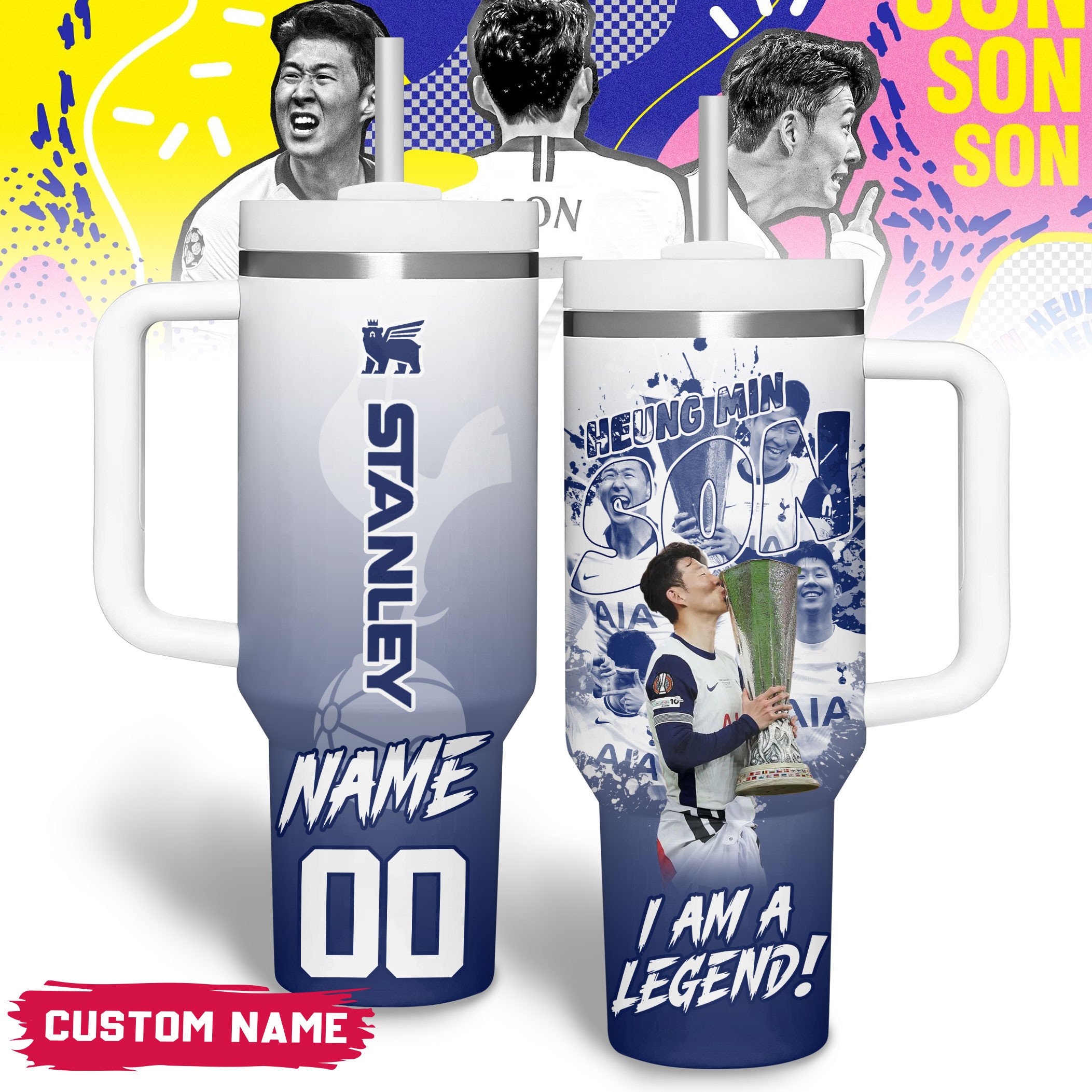 Hydratemerch Son Heung-min Sports Custom Stanley Quencher 40oz Stainless Steel Tumbler With Handle