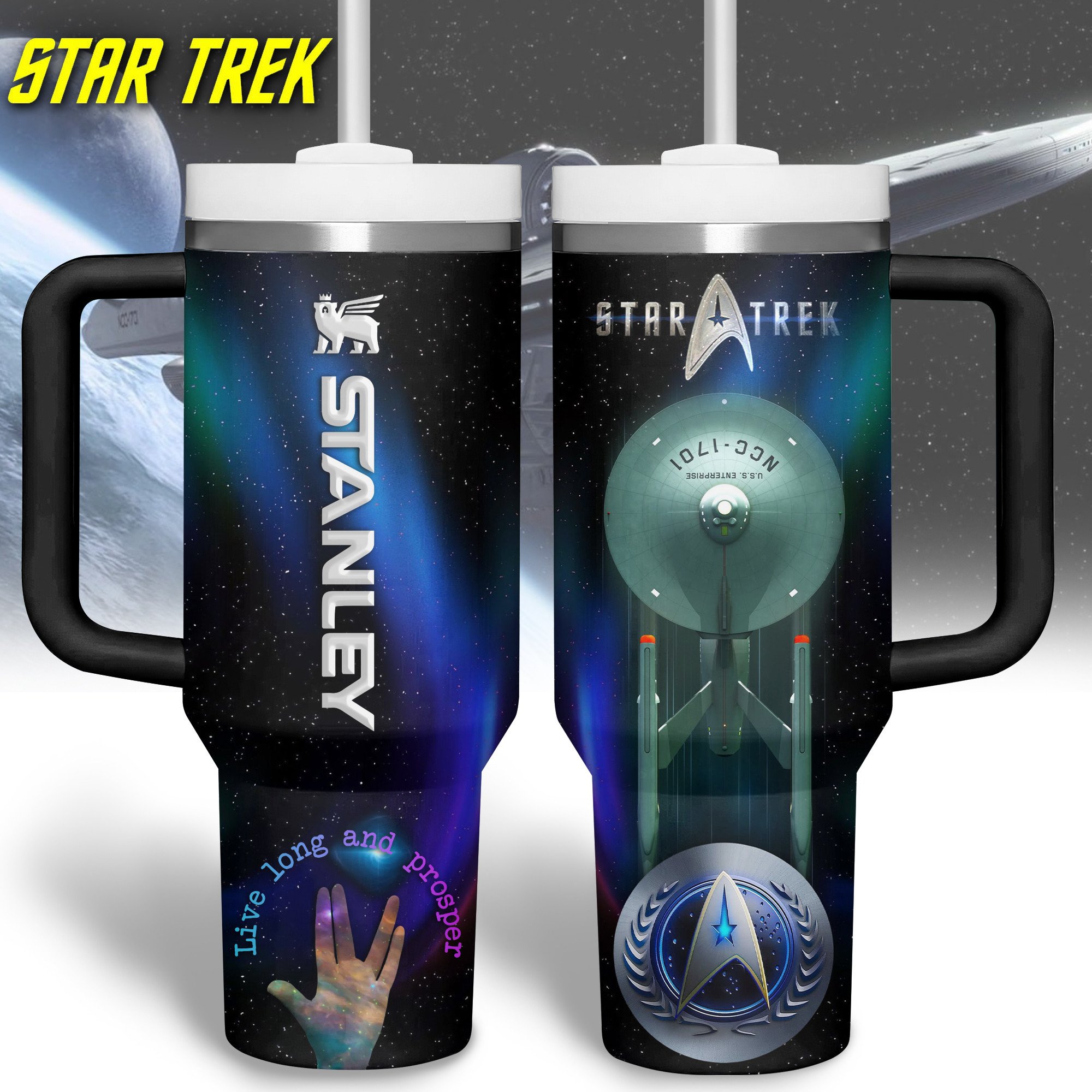 Hydratemerch Star Trek Movies Custom Stanley Quencher 40oz Stainless Steel Tumbler With Handle