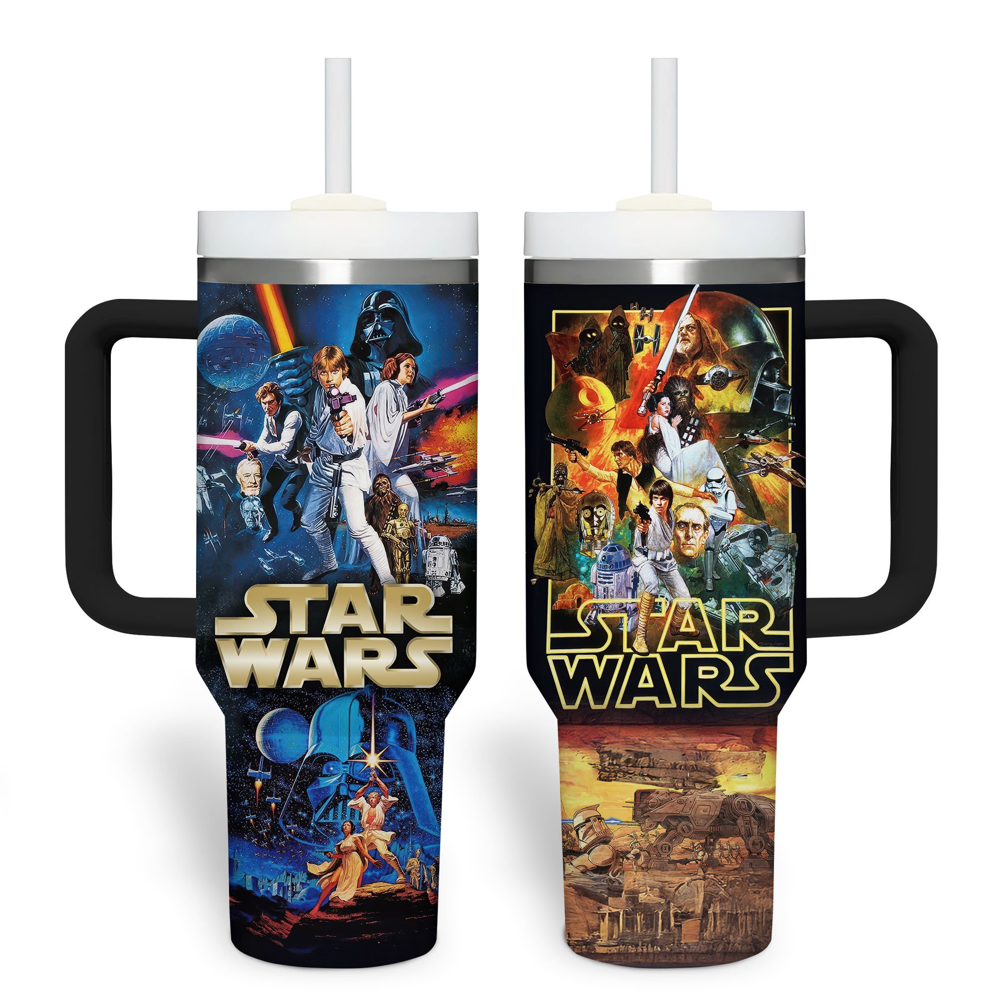 Hydratemerch Star Wars Movies Custom Stanley Quencher 40oz Stainless Steel Tumbler With Handle