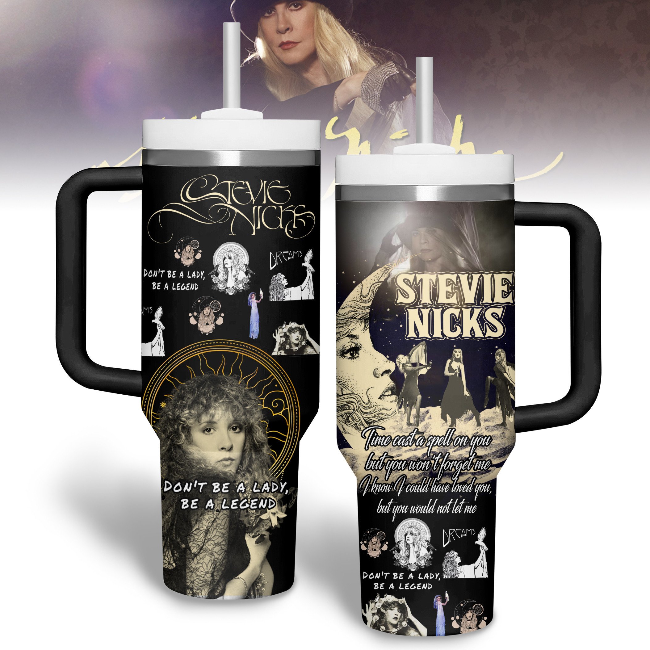 Hydratemerch Stevie Nicks Music Custom Stanley Quencher 40oz Stainless Steel Tumbler With Handle