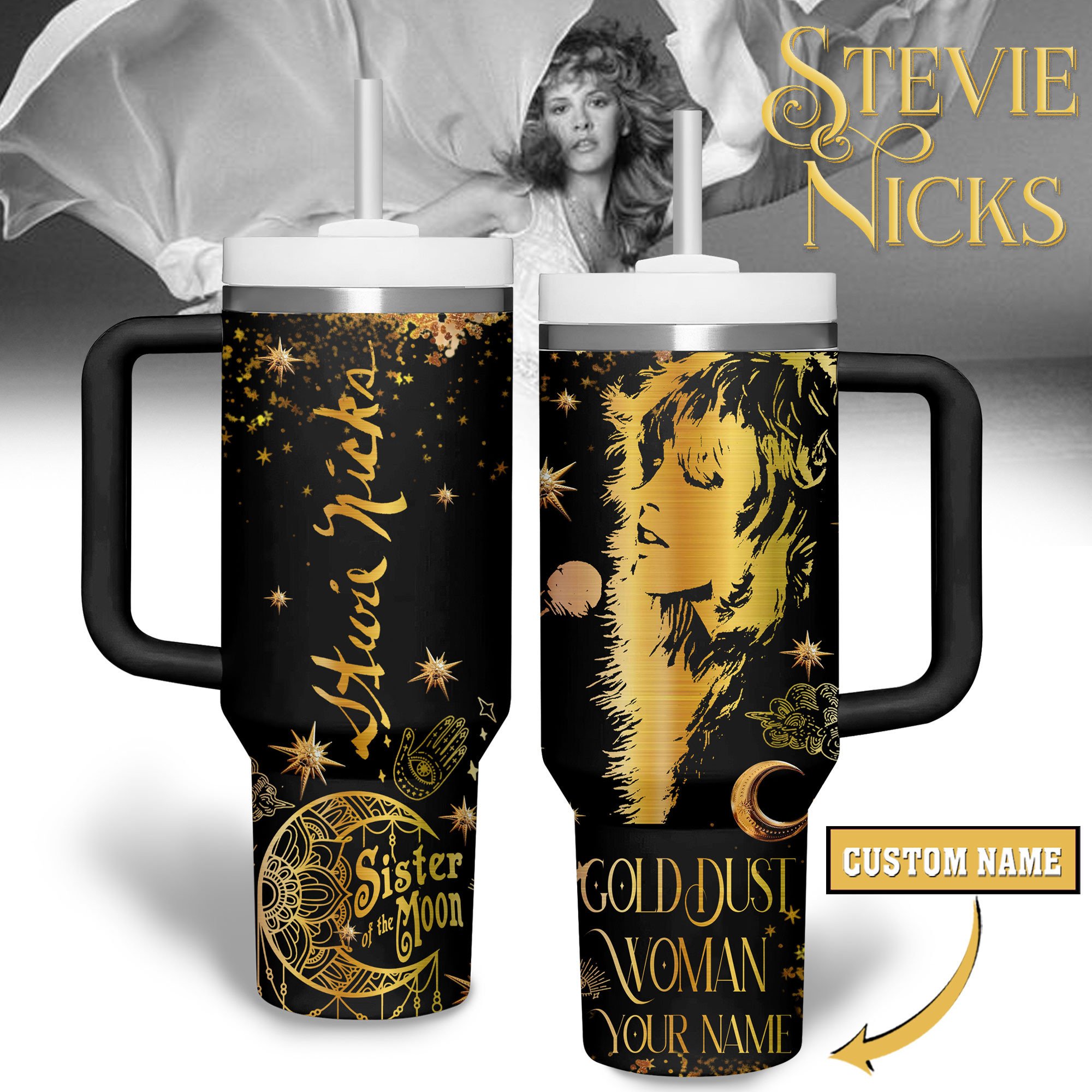 Hydratemerch Stevie Nicks Music Custom Stanley Quencher 40oz Stainless Steel Tumbler With Handle