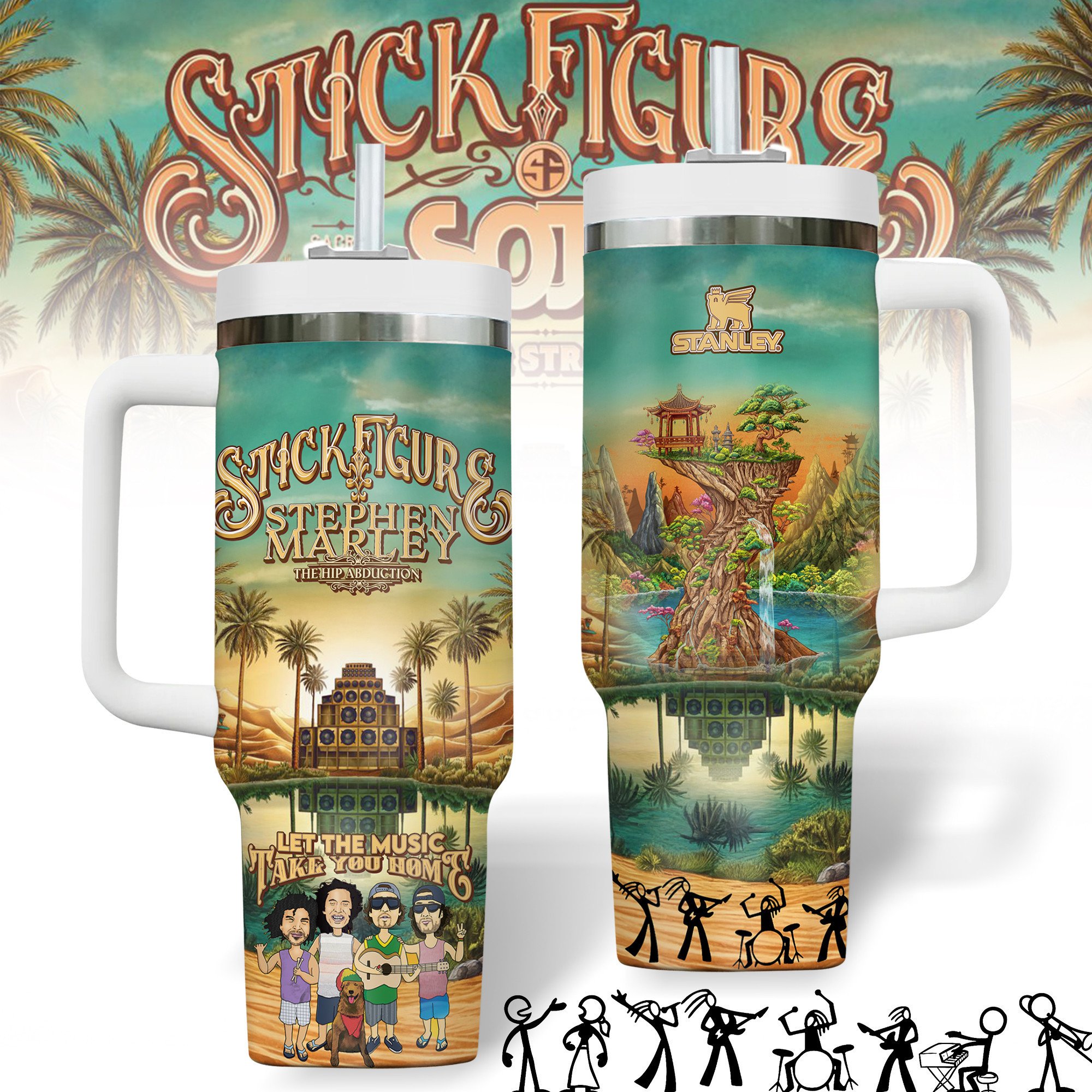 Hydratemerch Stick Figure Band Music Custom Stanley Quencher 40oz Stainless Steel Tumbler With Handle
