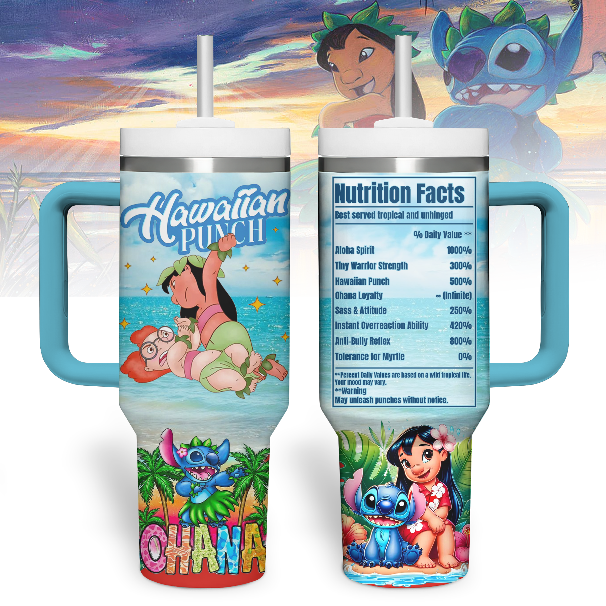 Hydratemerch Stitch Cartoon Custom Stanley Quencher 40oz Stainless Steel Tumbler With Handle