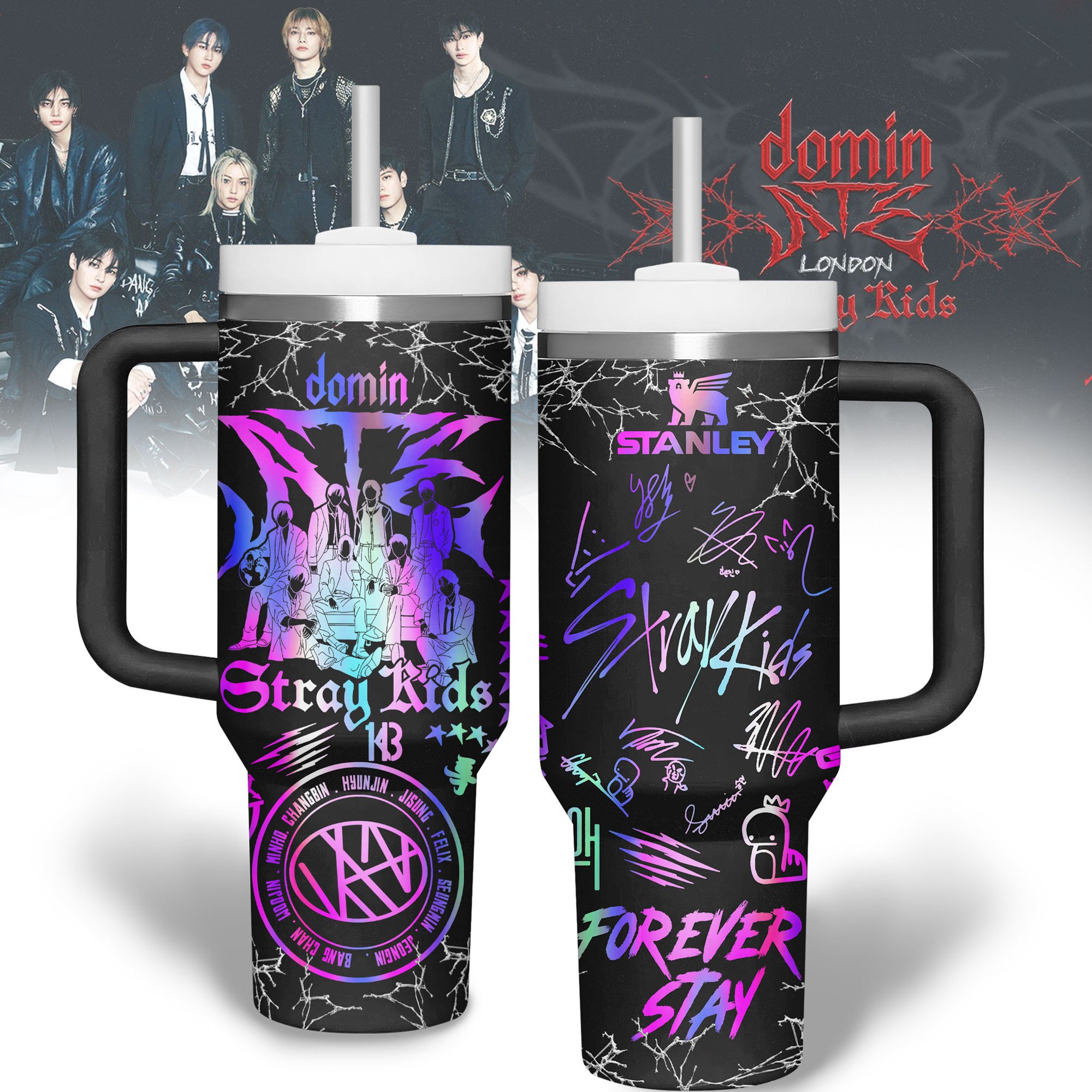 Hydratemerch Stray Kids Music Custom Stanley Quencher 40oz Stainless Steel Tumbler With Handle