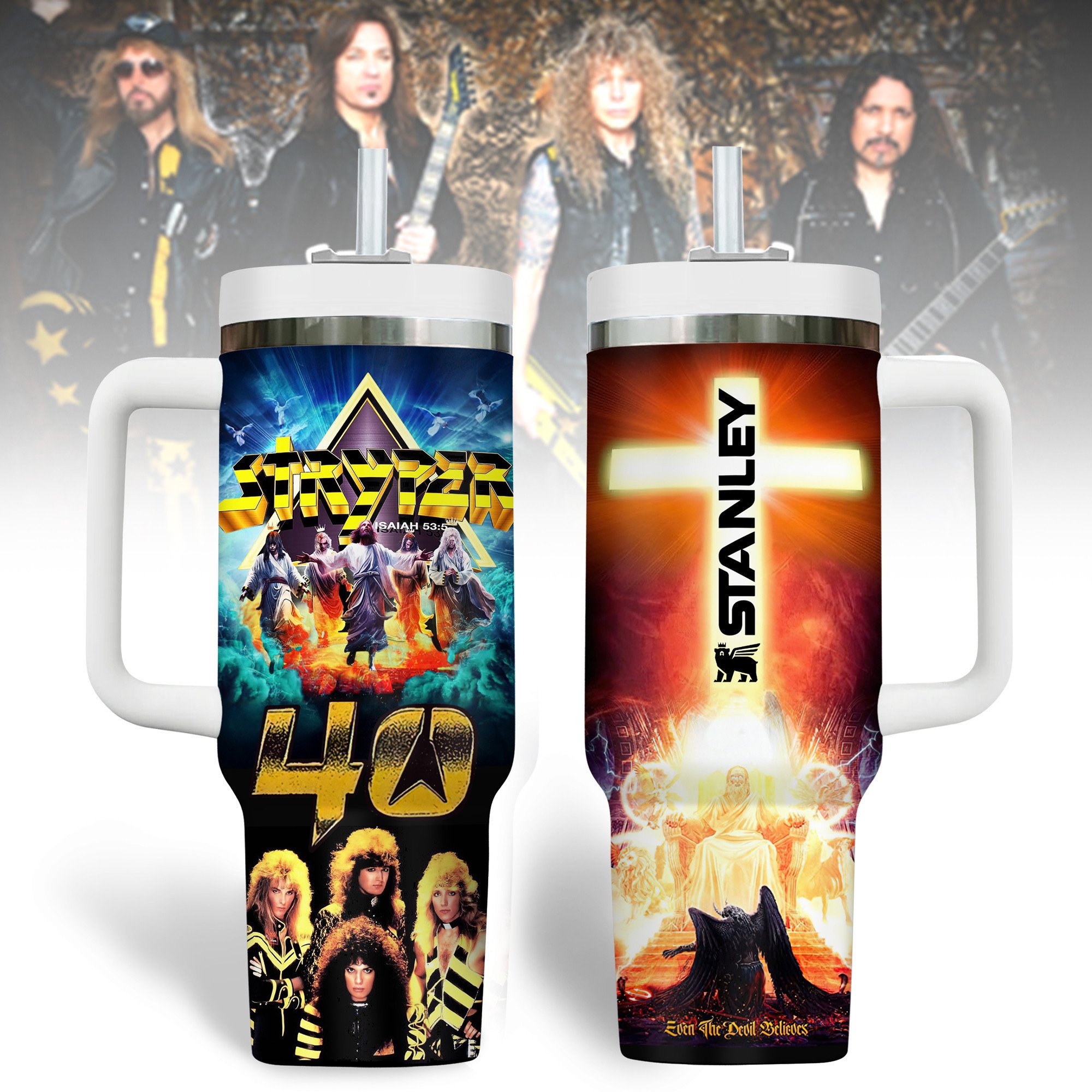 Hydratemerch Stryper Band Music Custom Stanley Quencher 40oz Stainless Steel Tumbler With Handle