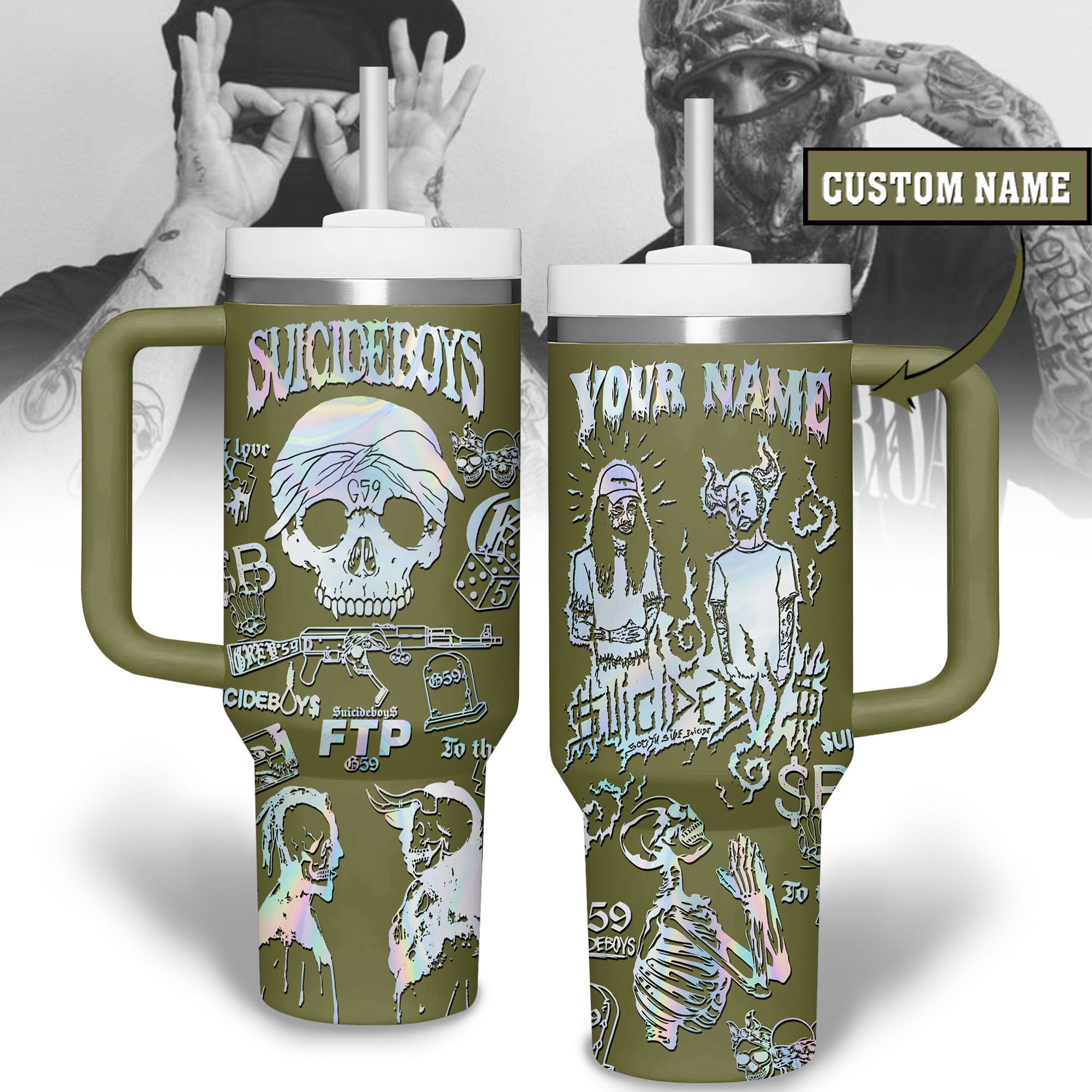 Hydratemerch Suicideboys Music Custom Stanley Quencher 40oz Stainless Steel Tumbler With Handle