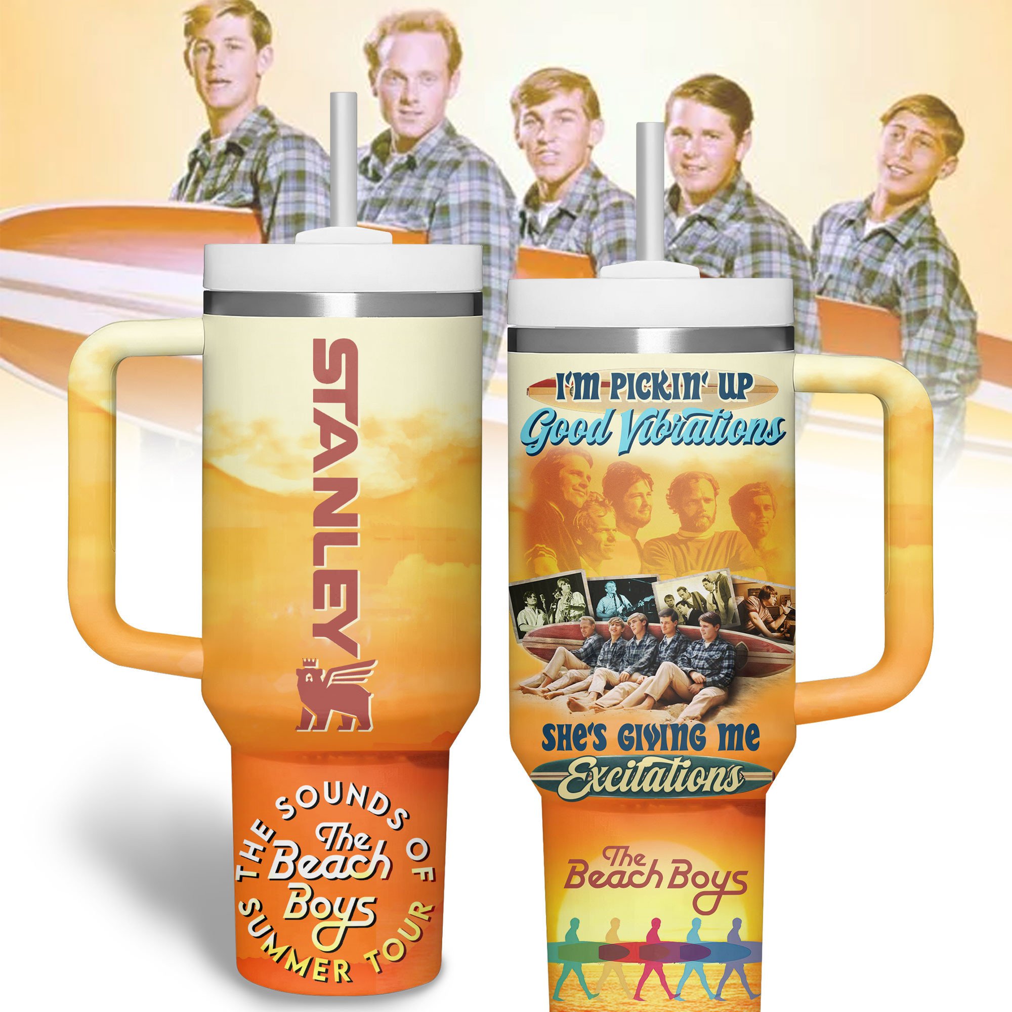 Hydratemerch The Beach Boys Music Custom Stanley Quencher 40oz Stainless Steel Tumbler With Handle