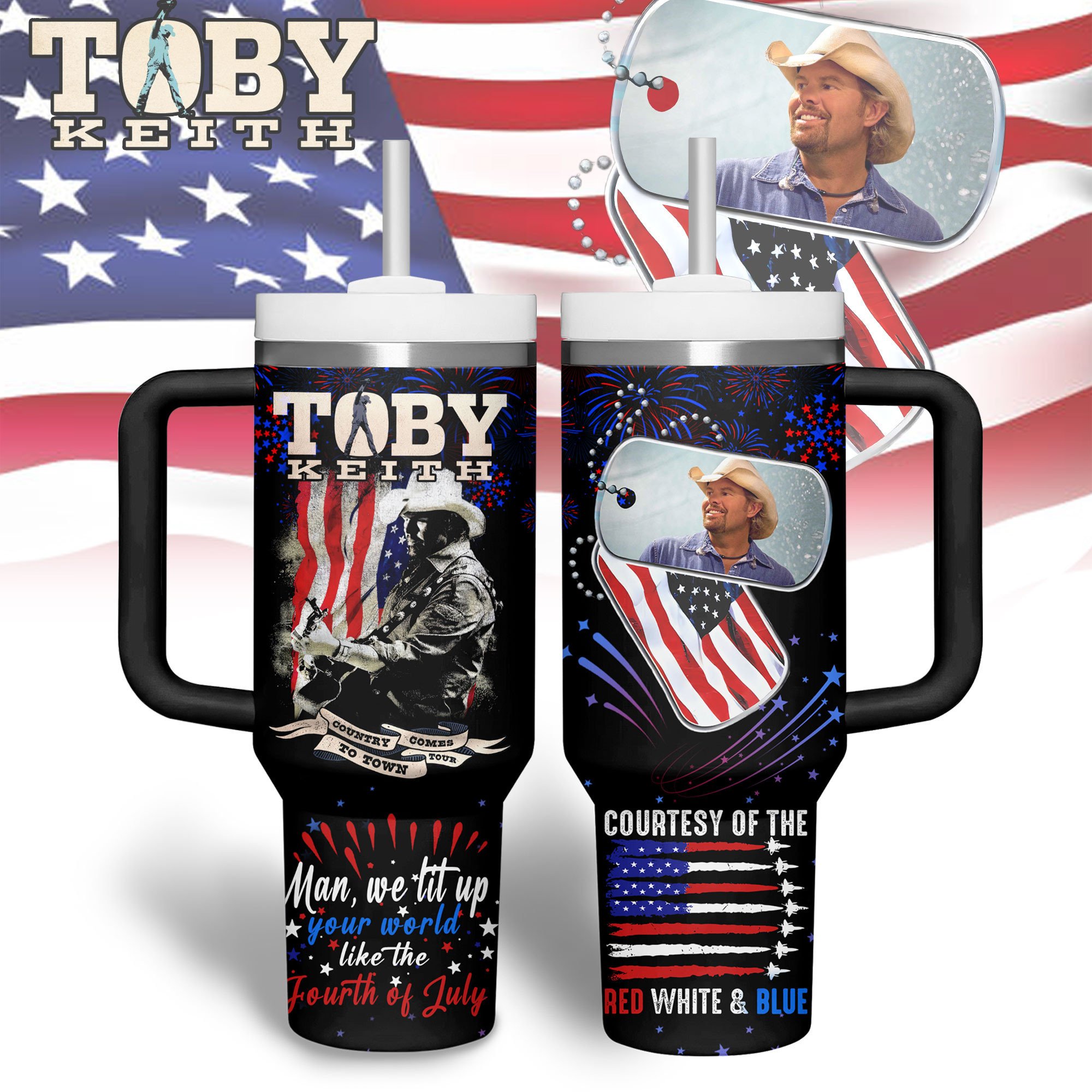 Hydratemerch Toby Keith Music Custom Stanley Quencher 40oz Stainless Steel Tumbler With Handle