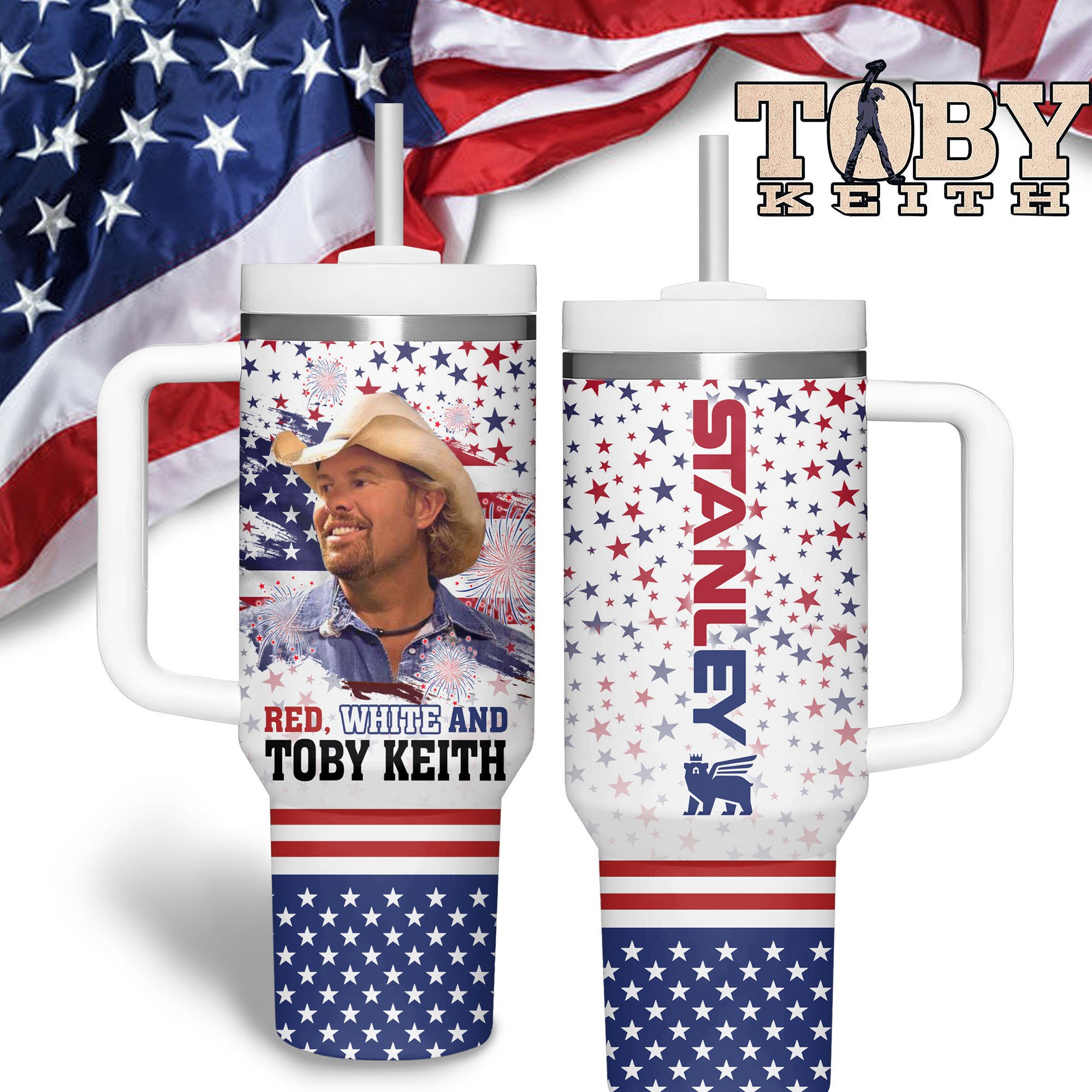 Hydratemerch Toby Keith Music Custom Stanley Quencher 40oz Stainless Steel Tumbler With Handle