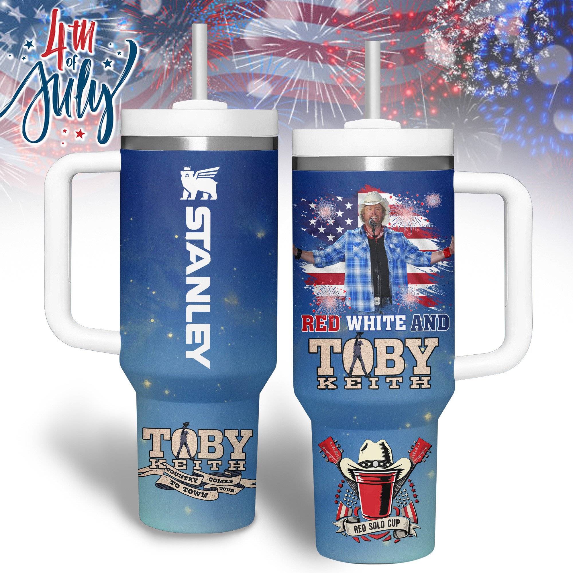 Hydratemerch Toby Keith Music Custom Stanley Quencher 40oz Stainless Steel Tumbler With Handle