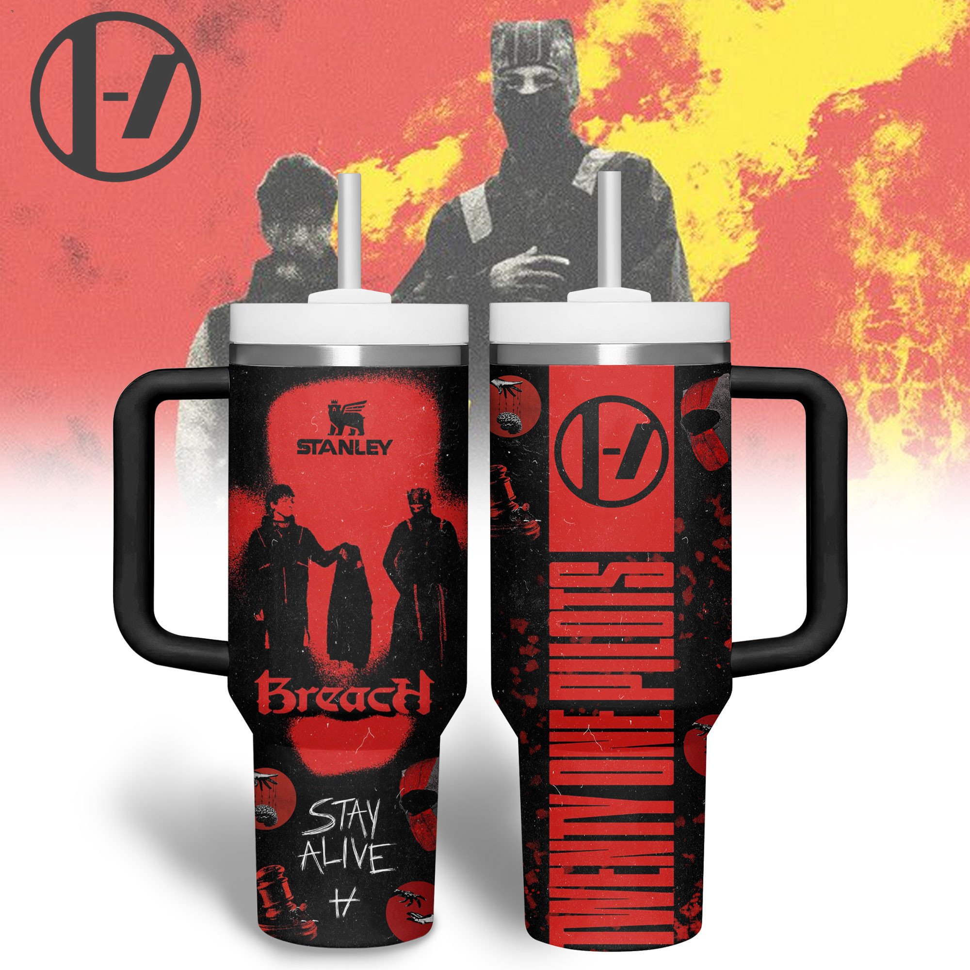 Hydratemerch Twenty One Pilots Music Custom Stanley Quencher 40oz Stainless Steel Tumbler With Handle