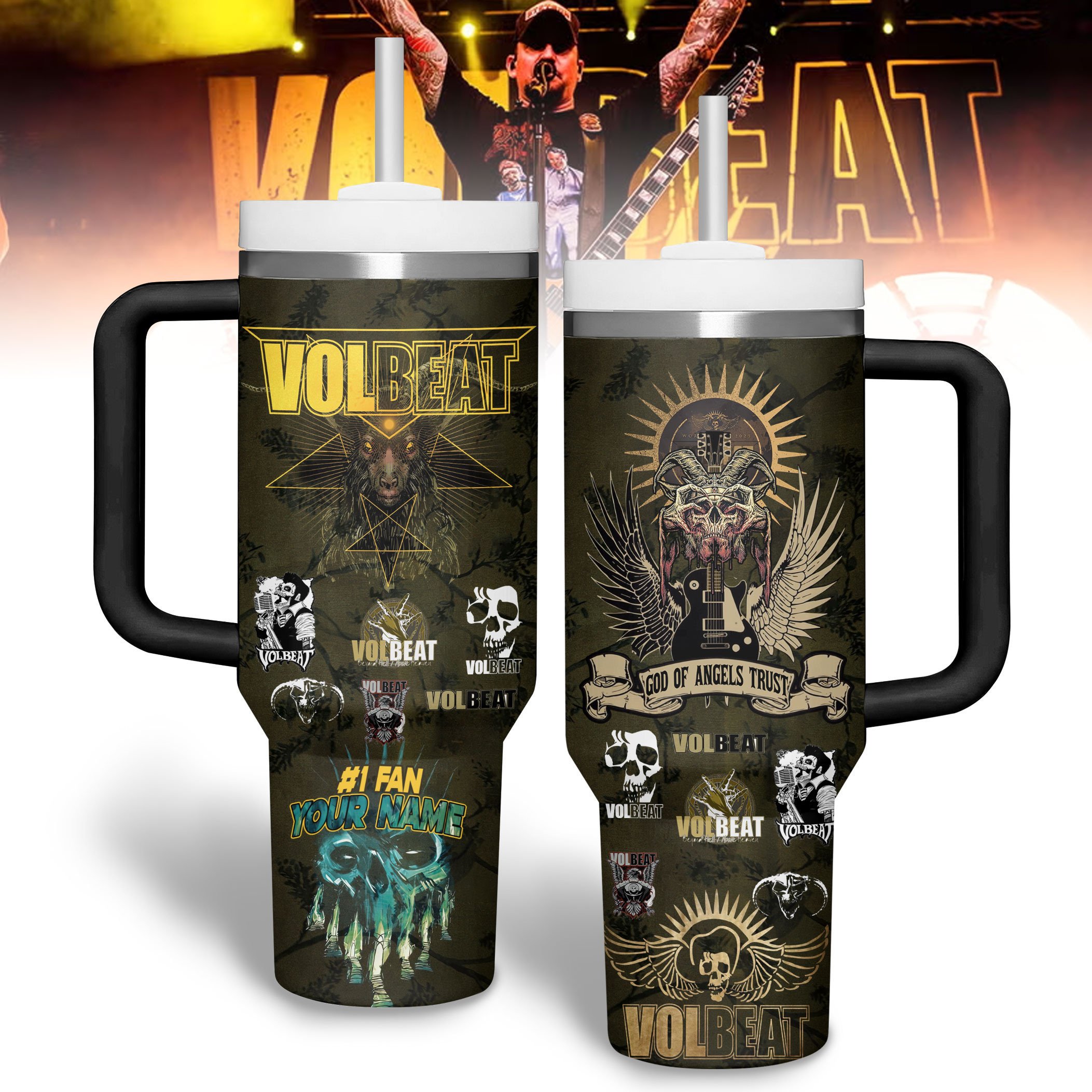 Hydratemerch Volbeat Band Music Custom Stanley Quencher 40oz Stainless Steel Tumbler With Handle
