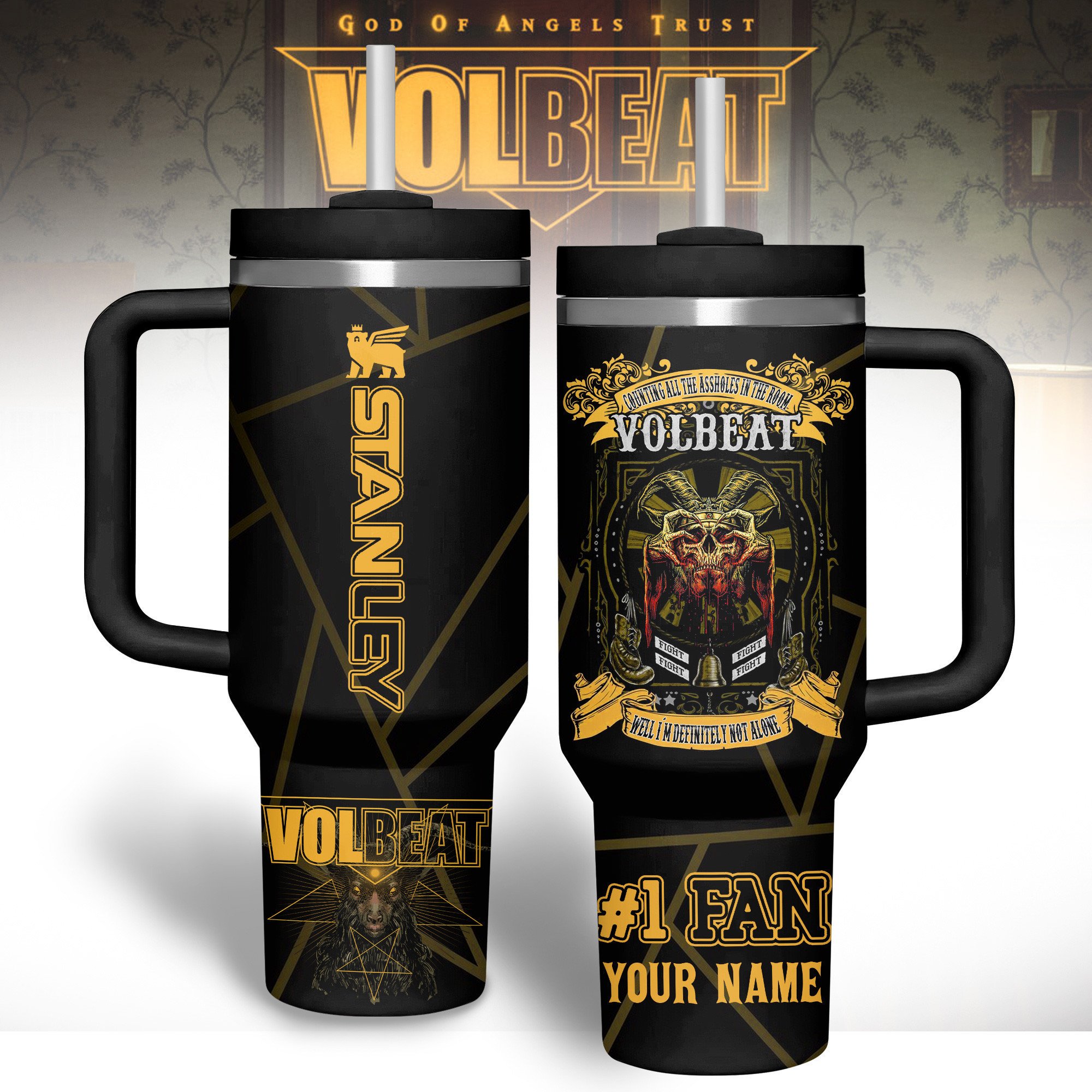 Hydratemerch Volbeat Band Music Custom Stanley Quencher 40oz Stainless Steel Tumbler With Handle