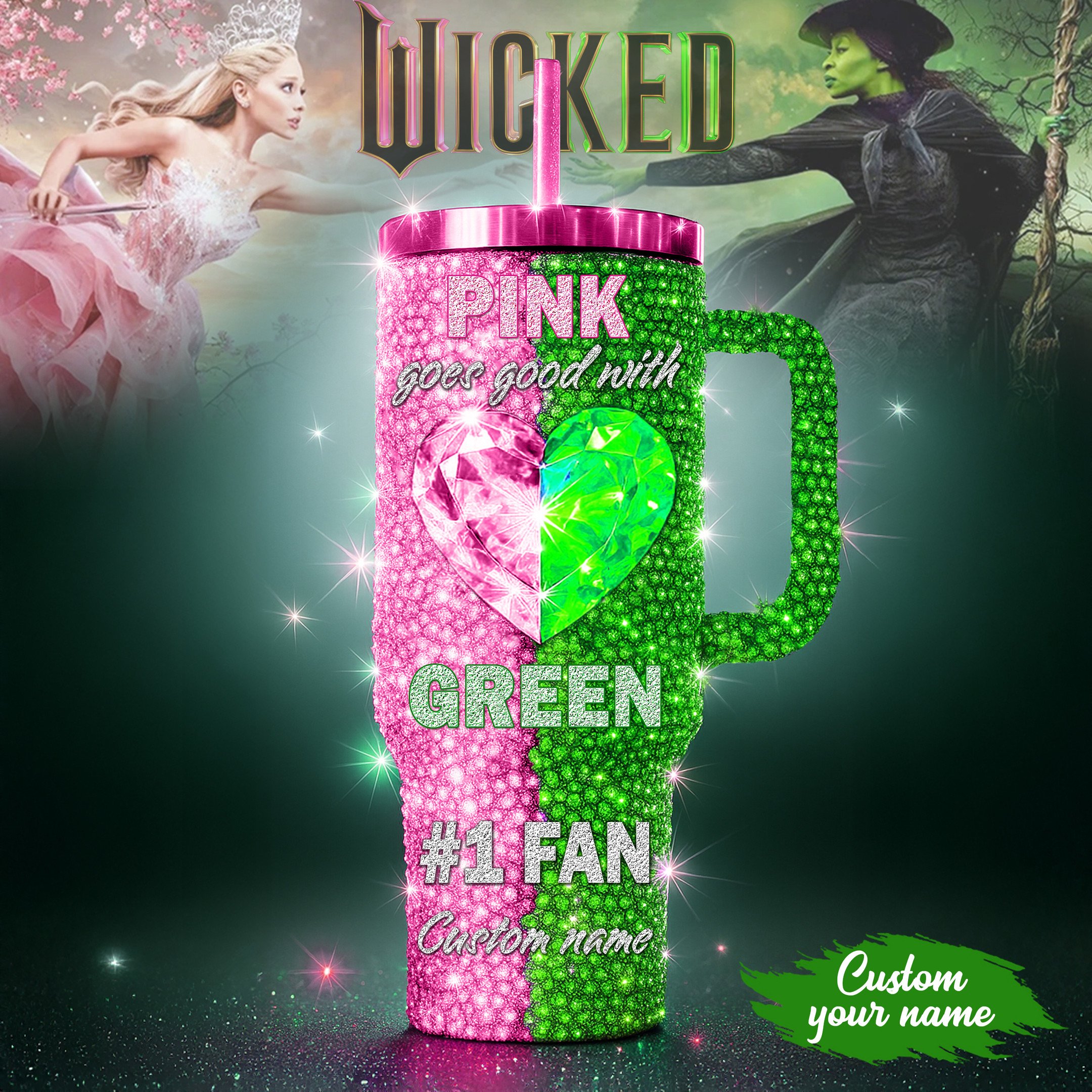 Hydratemerch Wicked Movies Custom Stanley Quencher 40oz Stainless Steel Tumbler With Handle