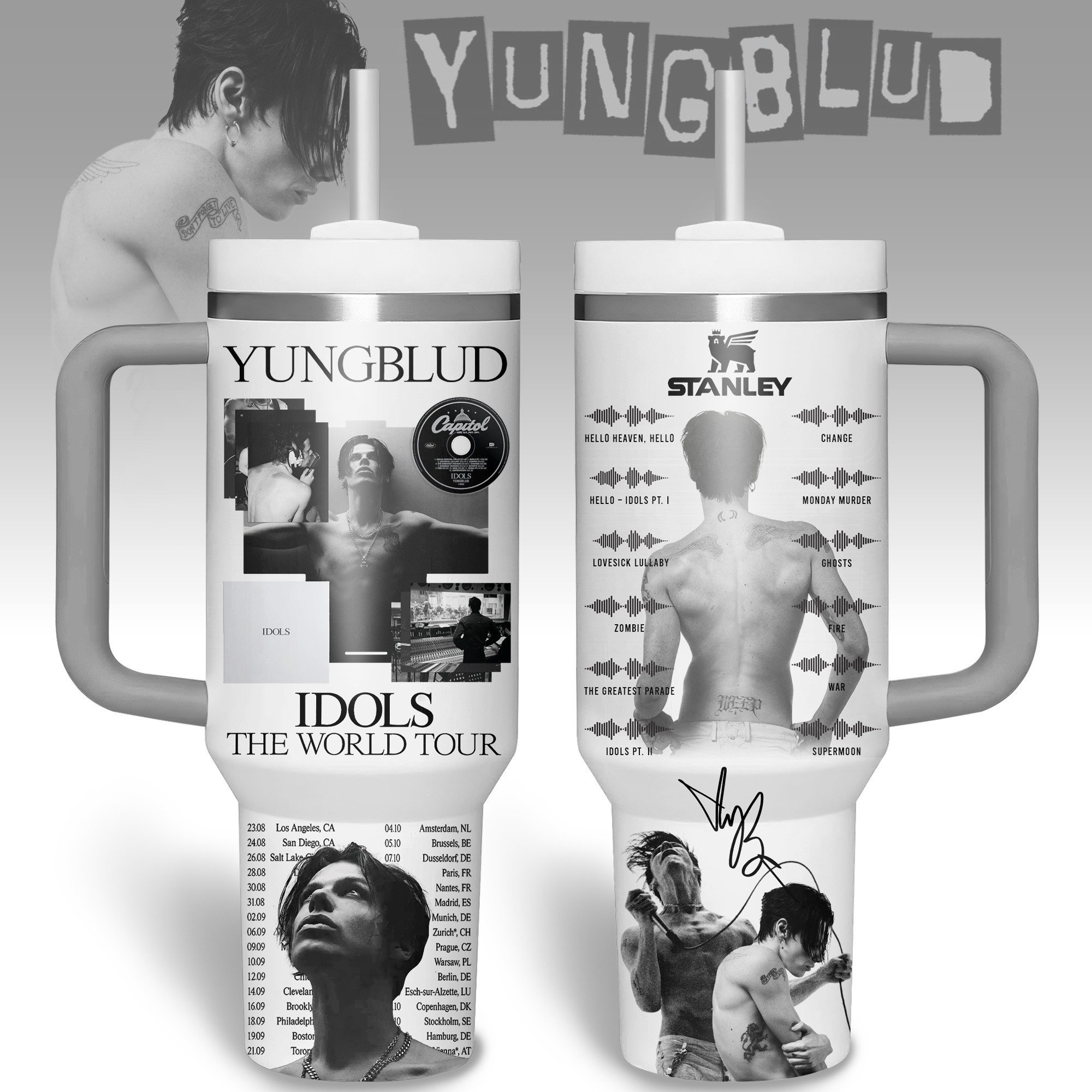 Hydratemerch Yungblud Music Custom Stanley Quencher 40oz Stainless Steel Tumbler With Handle