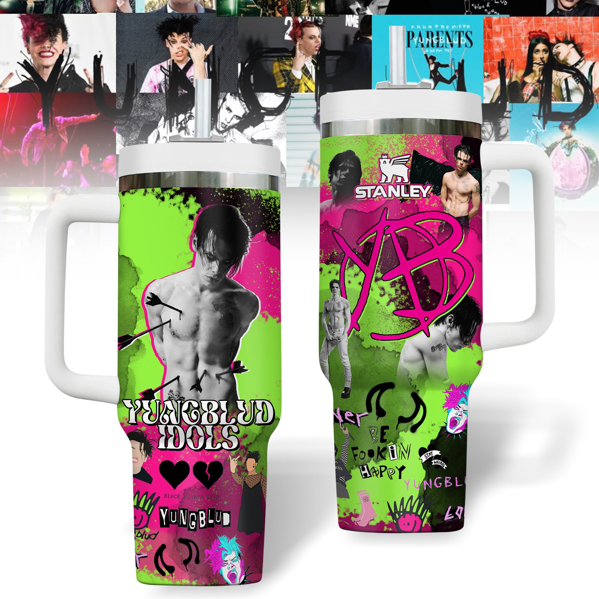 Hydratemerch Yungblud Music Custom Stanley Quencher 40oz Stainless Steel Tumbler With Handle