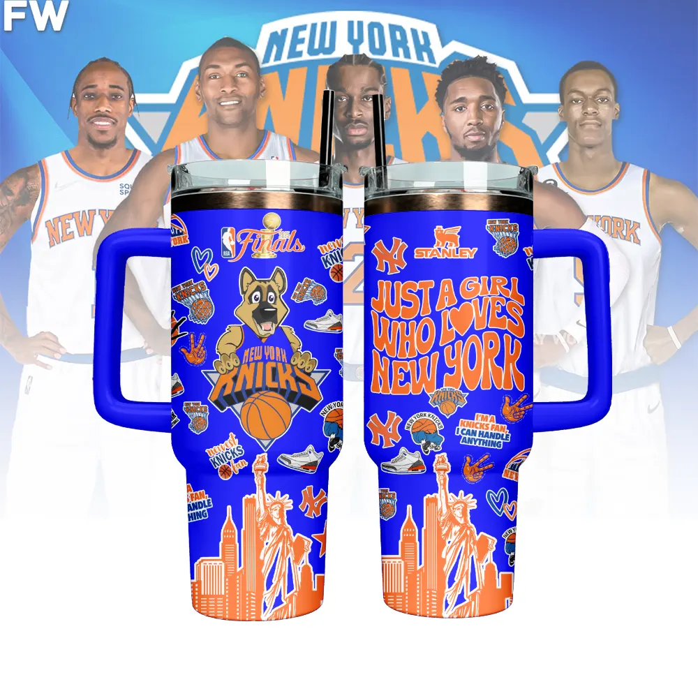 Hydratemerch New York Knicks NBA Custom Stanley Quencher 40oz Stainless Steel Tumbler With Handle