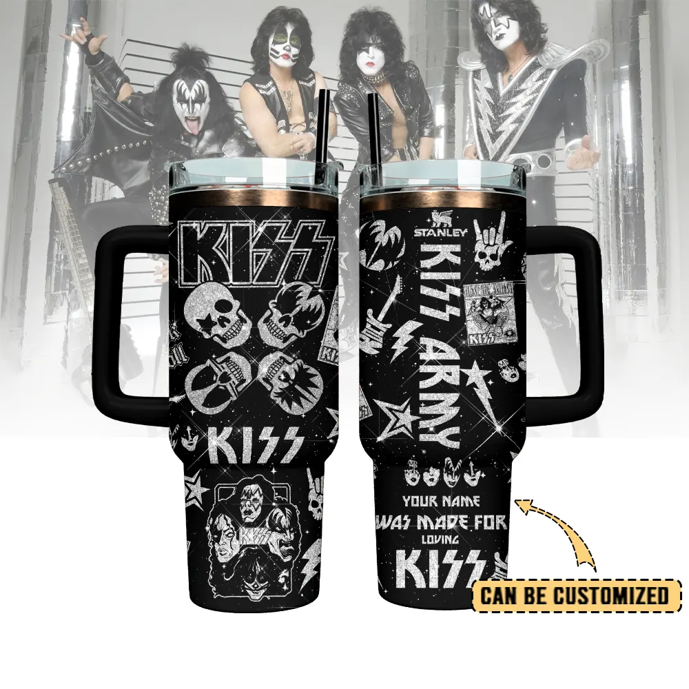 Hydratemerch KISS Band Music Custom Stanley Quencher 40oz Stainless Steel Tumbler With Handle