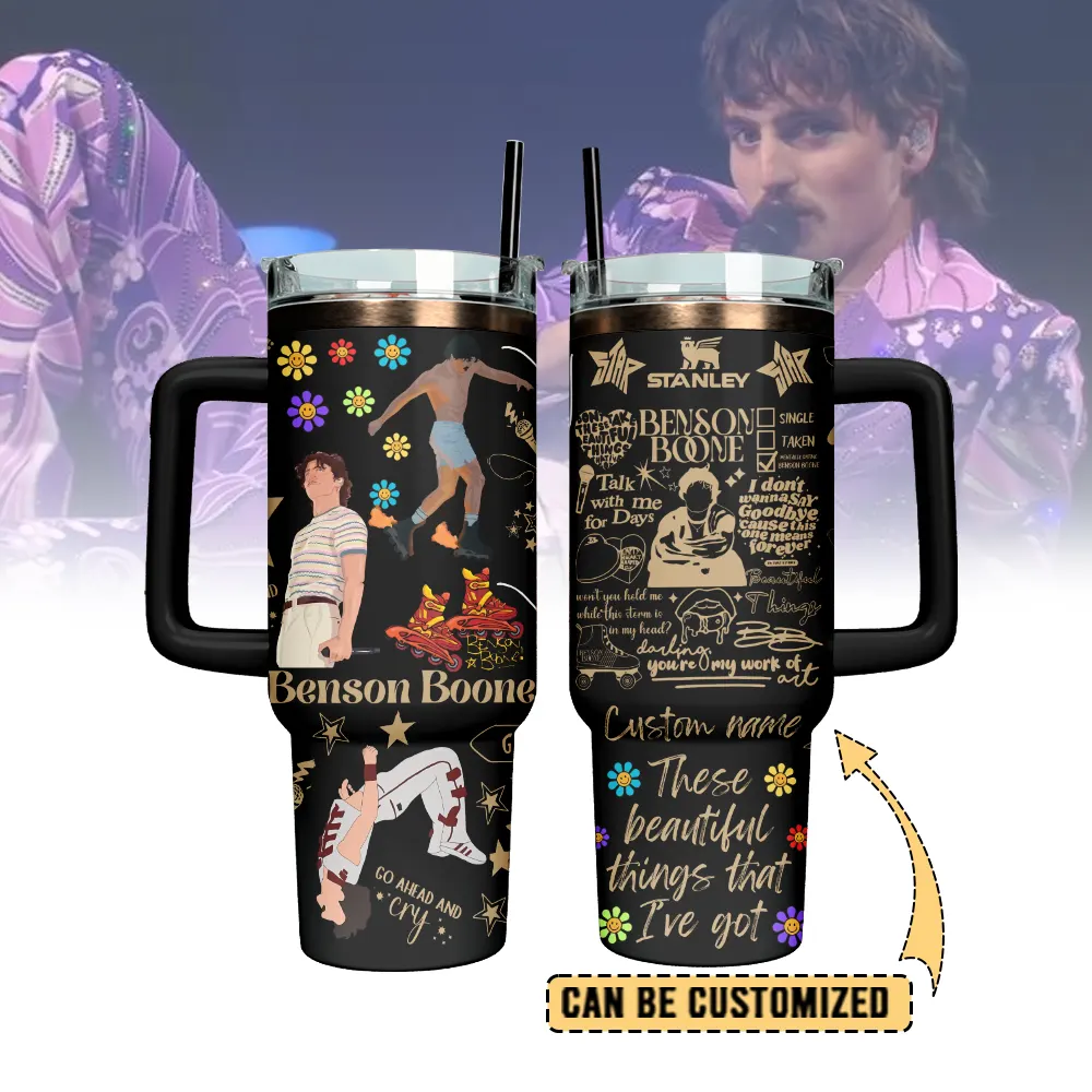 Hydratemerch Benson Boone Music Custom Stanley Quencher 40oz Stainless Steel Tumbler With Handle