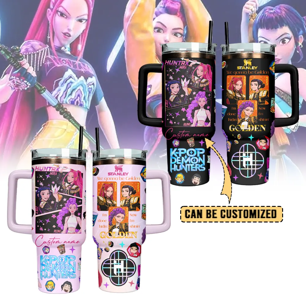 Hydratemerch Huntrix x Kpop Demon Hunters Music Custom Stanley Quencher 40oz Stainless Steel Tumbler With Handle