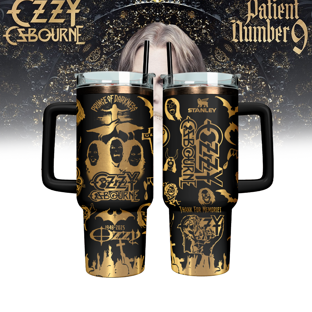 Hydratemerch Ozzy Osbourne Music Custom Stanley Quencher 40oz Stainless Steel Tumbler With Handle