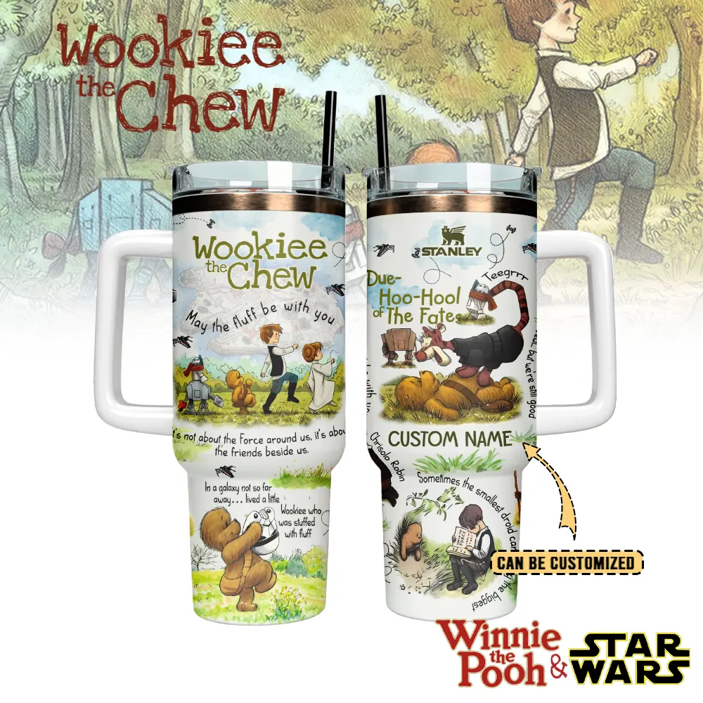 Hydratemerch Winnie The Pooh x Star Wars Cartoon Custom Stanley Quencher 40oz Stainless Steel Tumbler With Handle