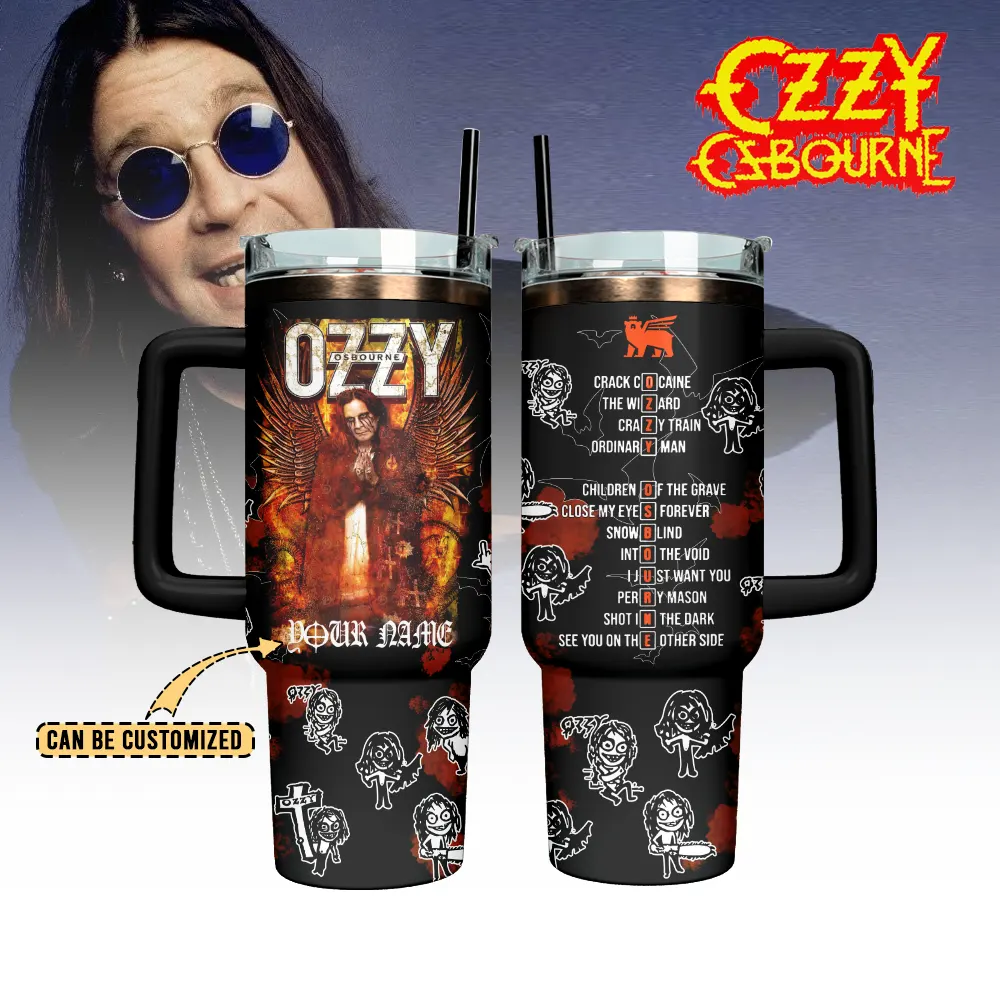 Hydratemerch Ozzy Osbourne Music Custom Stanley Quencher 40oz Stainless Steel Tumbler With Handle