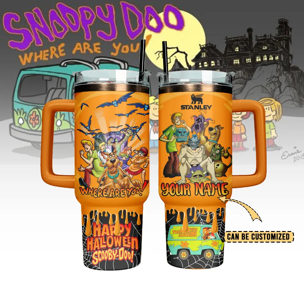 Hydratemerch Scooby Doo x Halloween Cartoon Custom Stanley Quencher 40oz Stainless Steel Tumbler With Handle