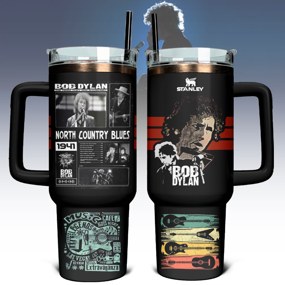 Hydratemerch Bob Dylan Music Custom Stanley Quencher 40oz Stainless Steel Tumbler With Handle