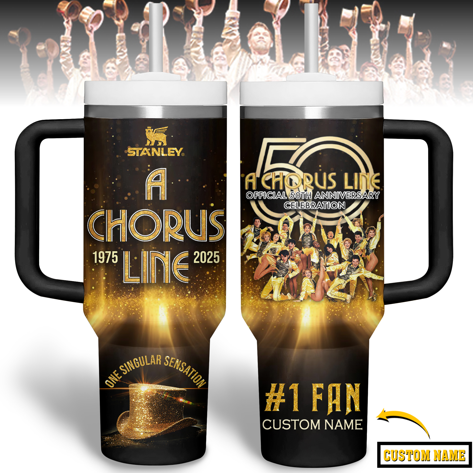 Hydratemerch A Chorus Line Music Custom Stanley Quencher 40oz Stainless Steel Tumbler With Handle