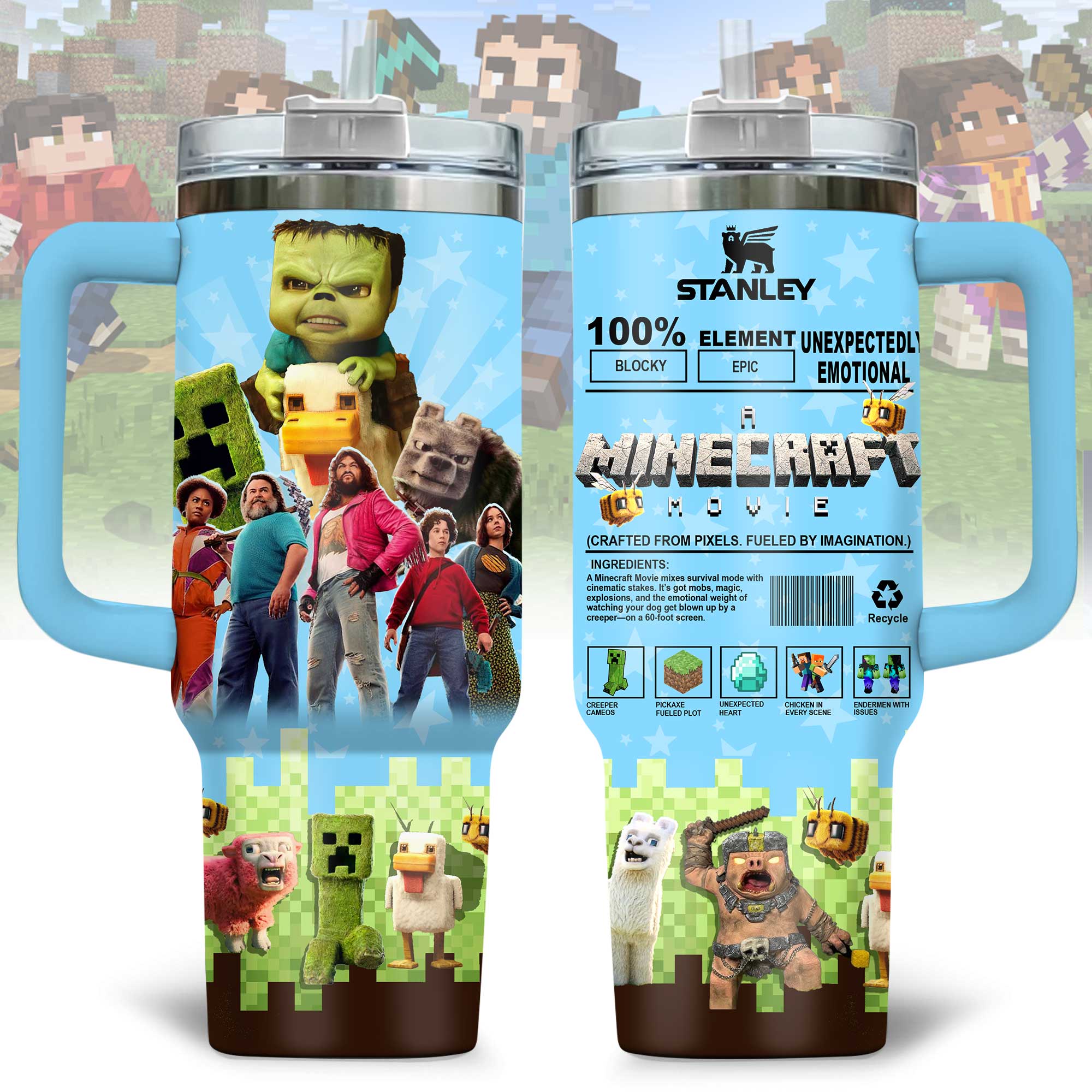 Hydratemerch A Minecraft Movie Movies Custom Stanley Quencher 40oz Stainless Steel Tumbler With Handle